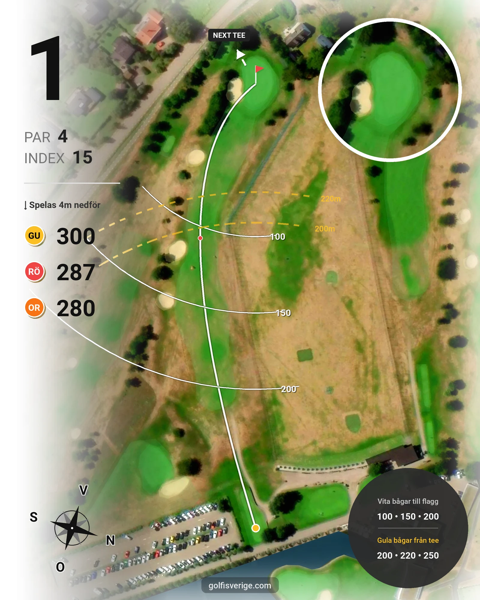 Banguide 18-hålsbanan på Ringenäs Golfklubb - Hål 1 karta