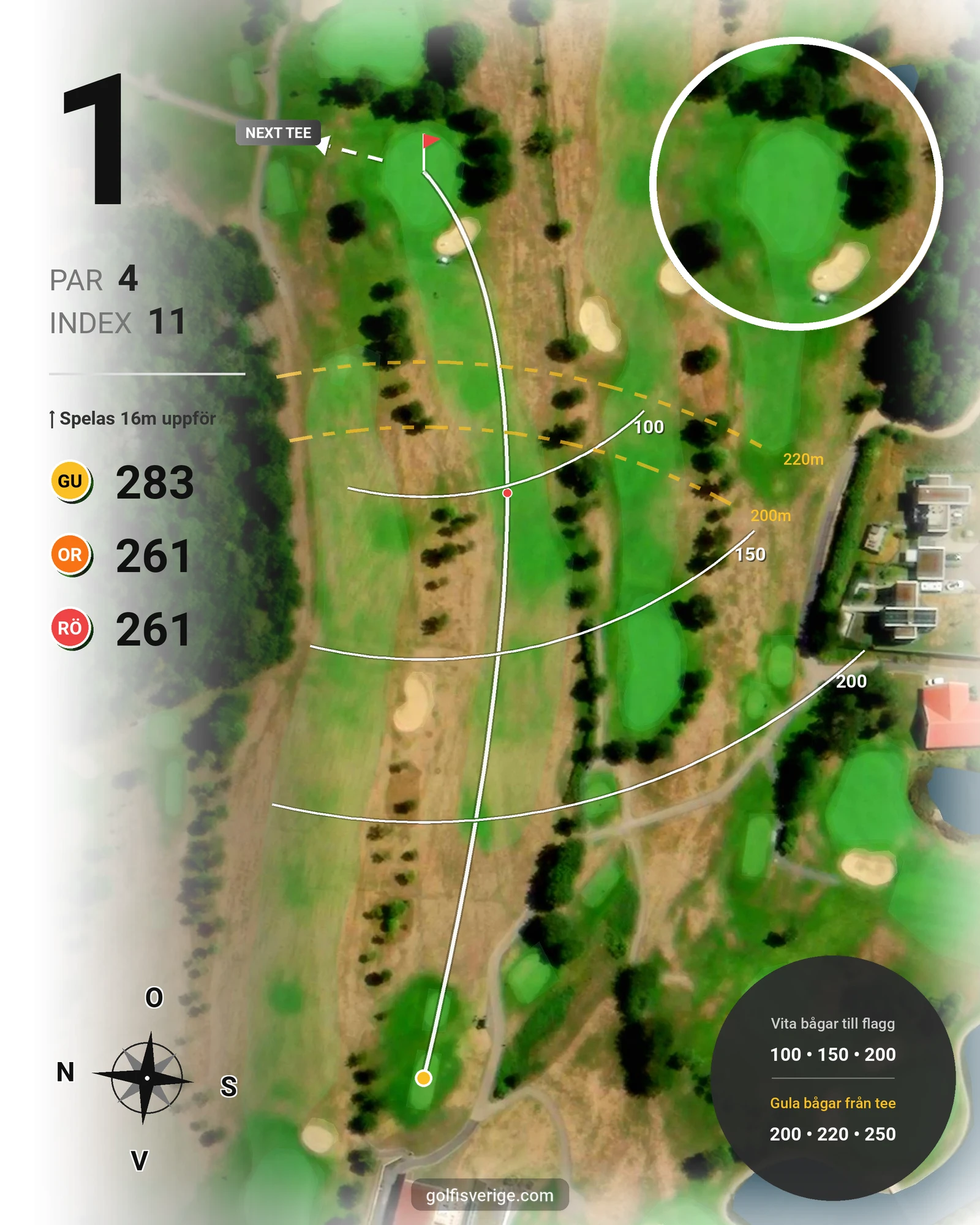 Banguide 9-hålsbanan på Ringenäs Golfklubb - Hål 1 karta