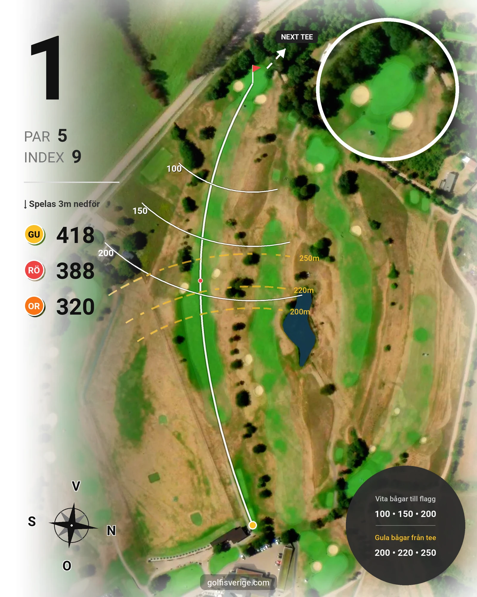 Banguide 9-hålsbanan på Ringenäs Golfklubb - Hål 1 karta
