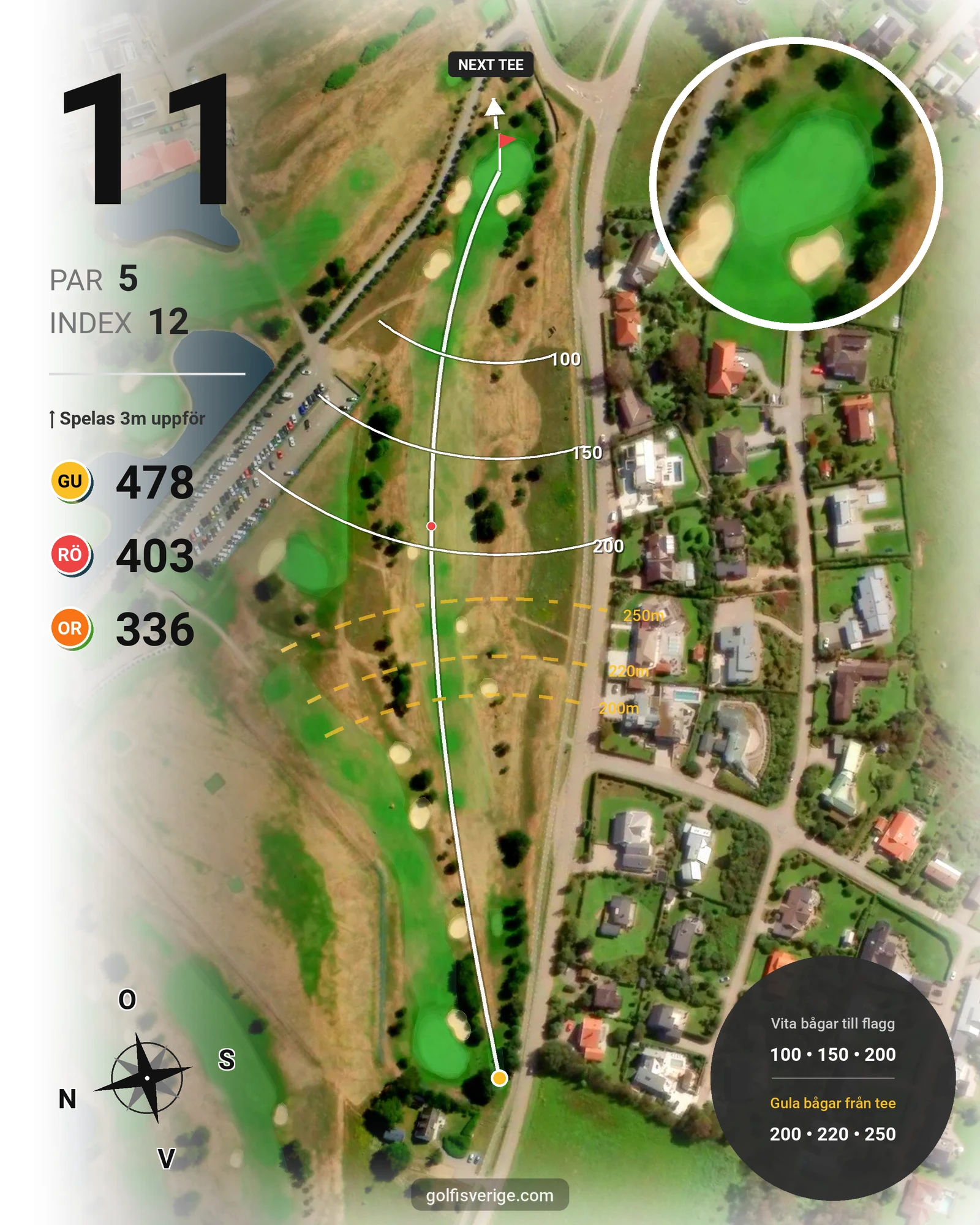 Banguide 9-hålsbanan på Ringenäs Golfklubb - Hål 11 karta