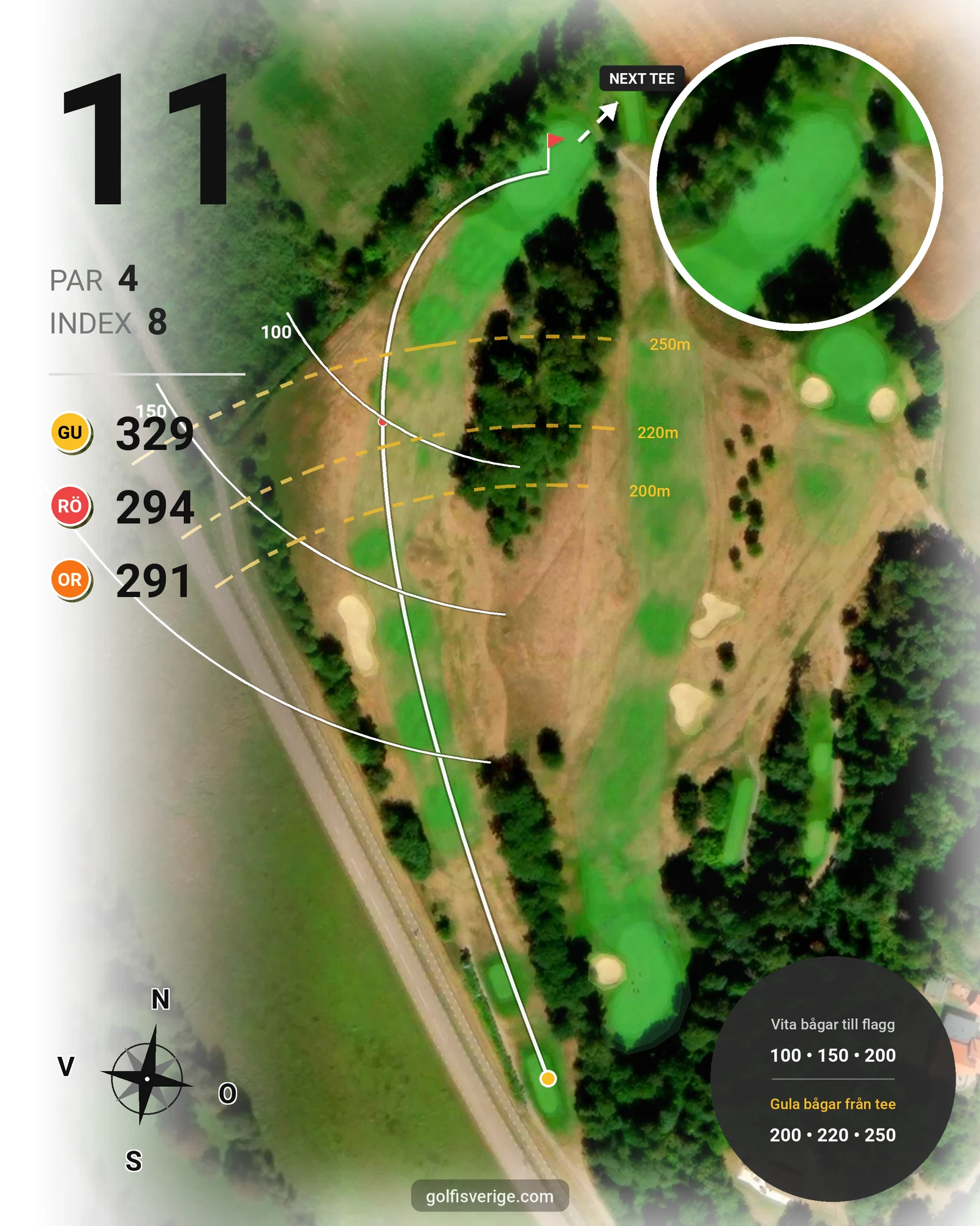 Banguide 18-hålsbanan på Ringenäs Golfklubb - Hål 11 karta