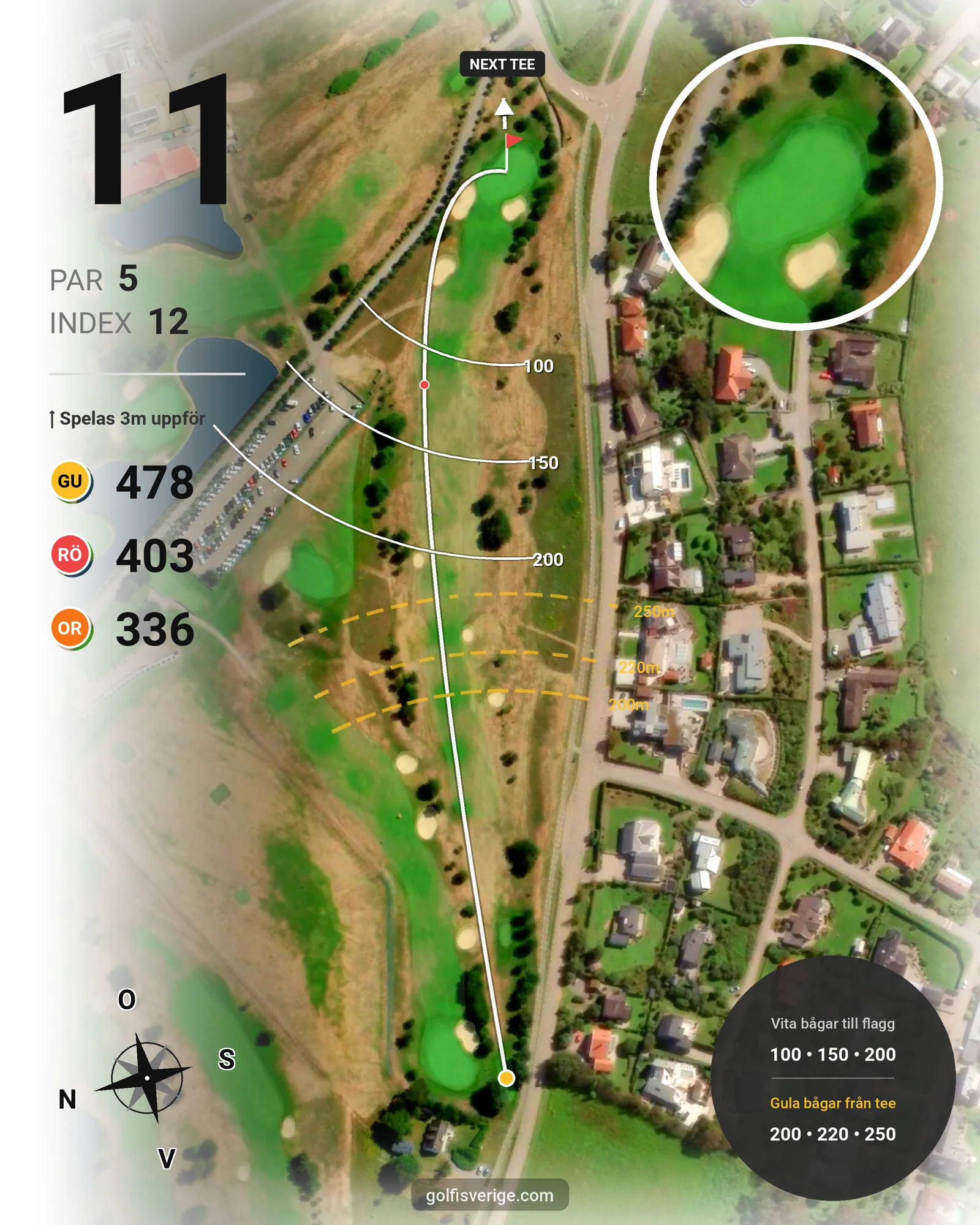 Banguide 18-hålsbanan på Ringenäs Golfklubb - Hål 11 karta