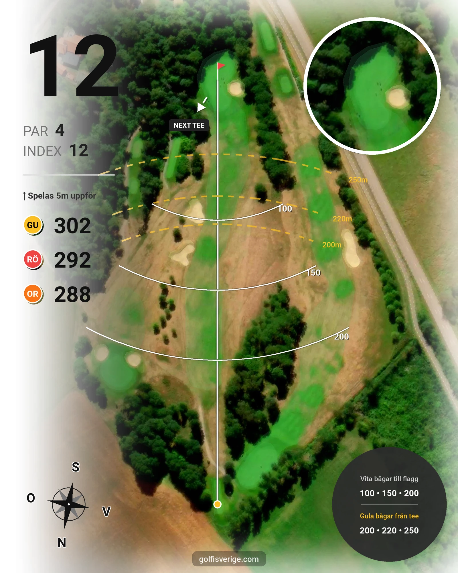 Banguide 18-hålsbanan på Ringenäs Golfklubb - Hål 12 karta