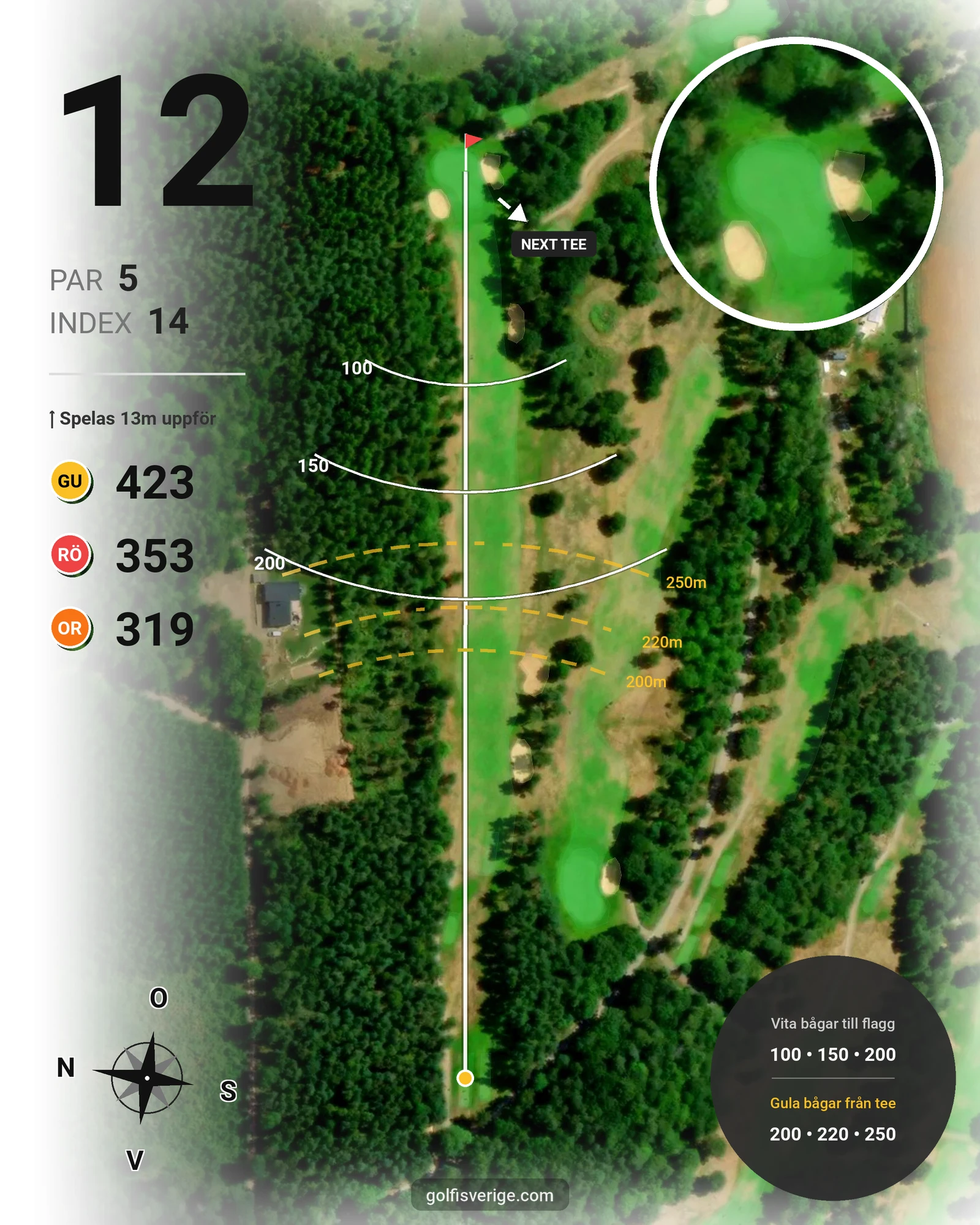 Banguide 9-hålsbanan på Ringenäs Golfklubb - Hål 12 karta