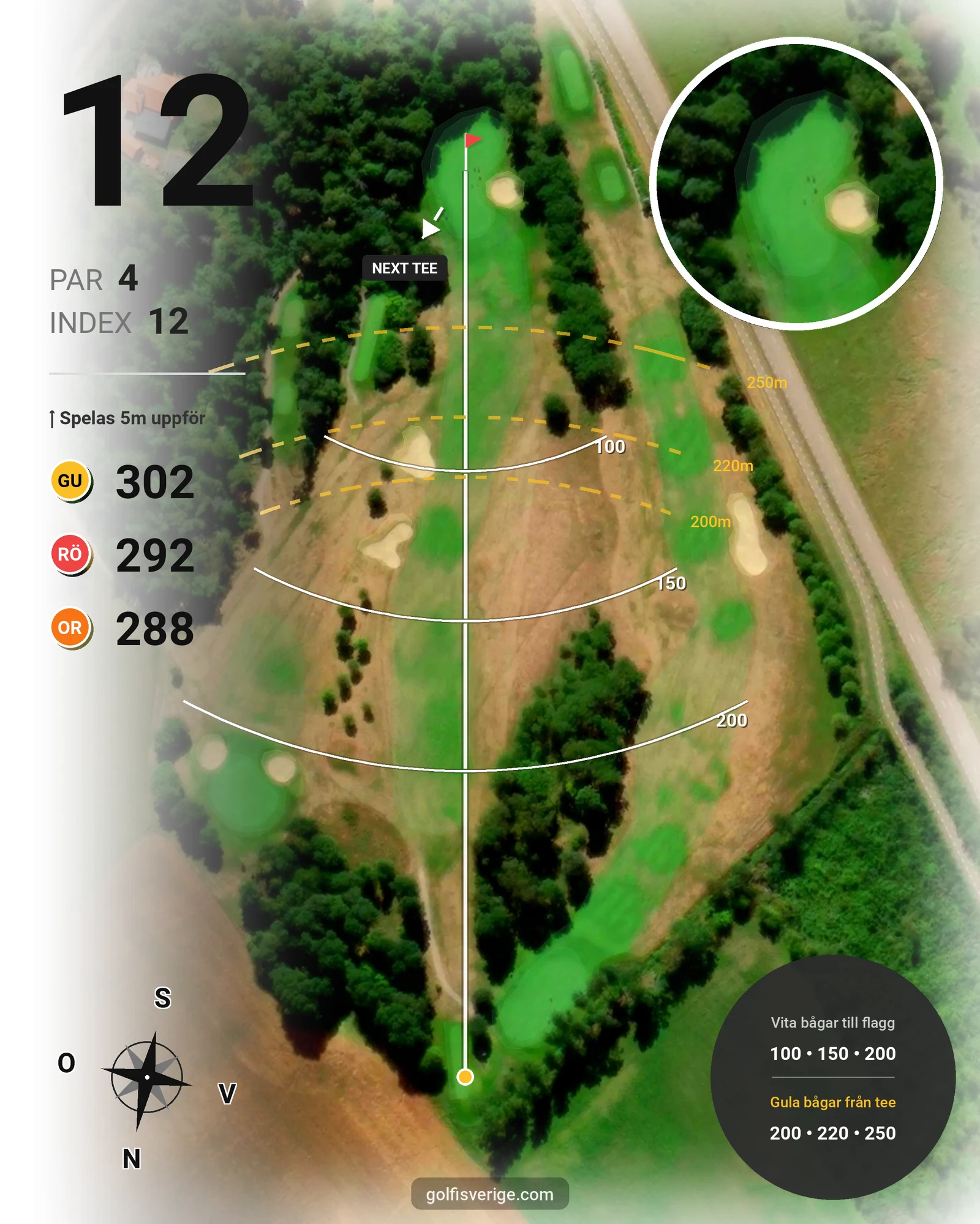Banguide 18-hålsbanan på Ringenäs Golfklubb - Hål 12 karta