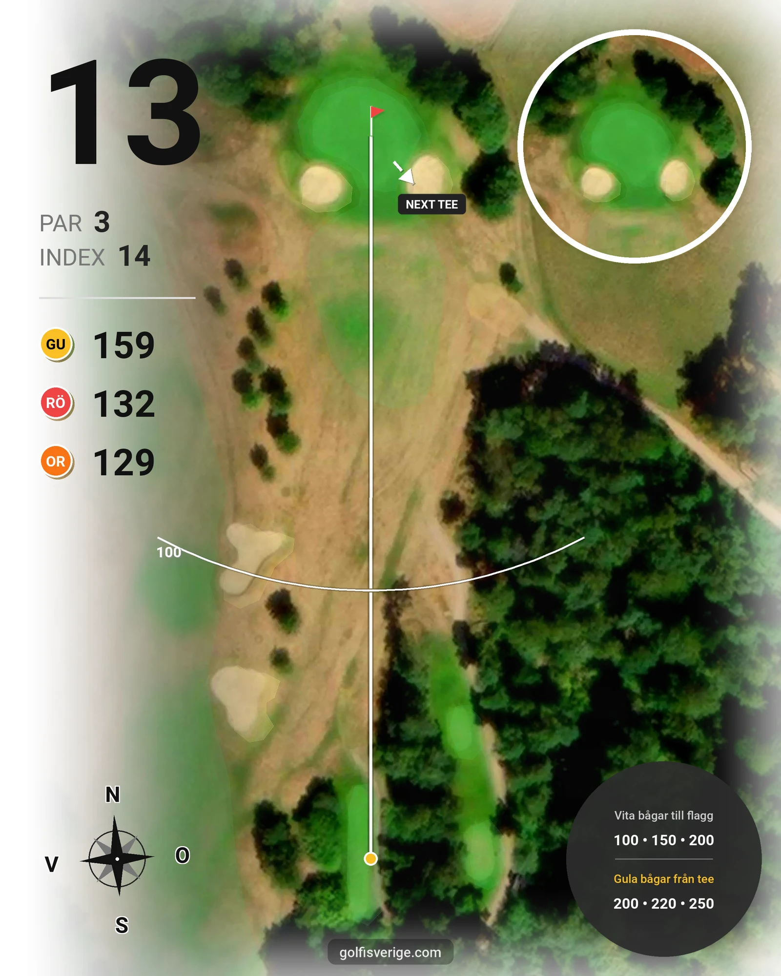 Banguide 18-hålsbanan på Ringenäs Golfklubb - Hål 13 karta