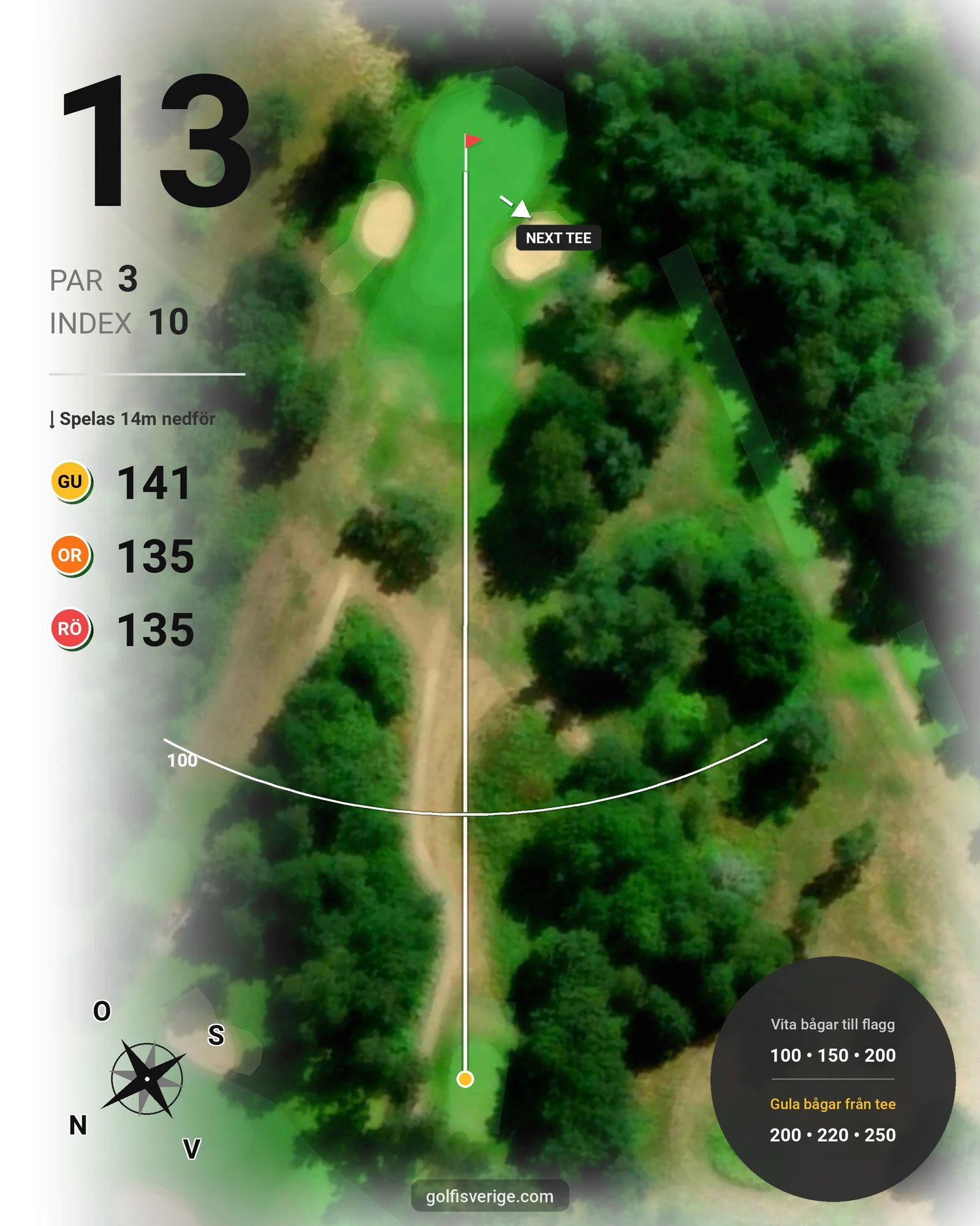 Banguide 9-hålsbanan på Ringenäs Golfklubb - Hål 13 karta