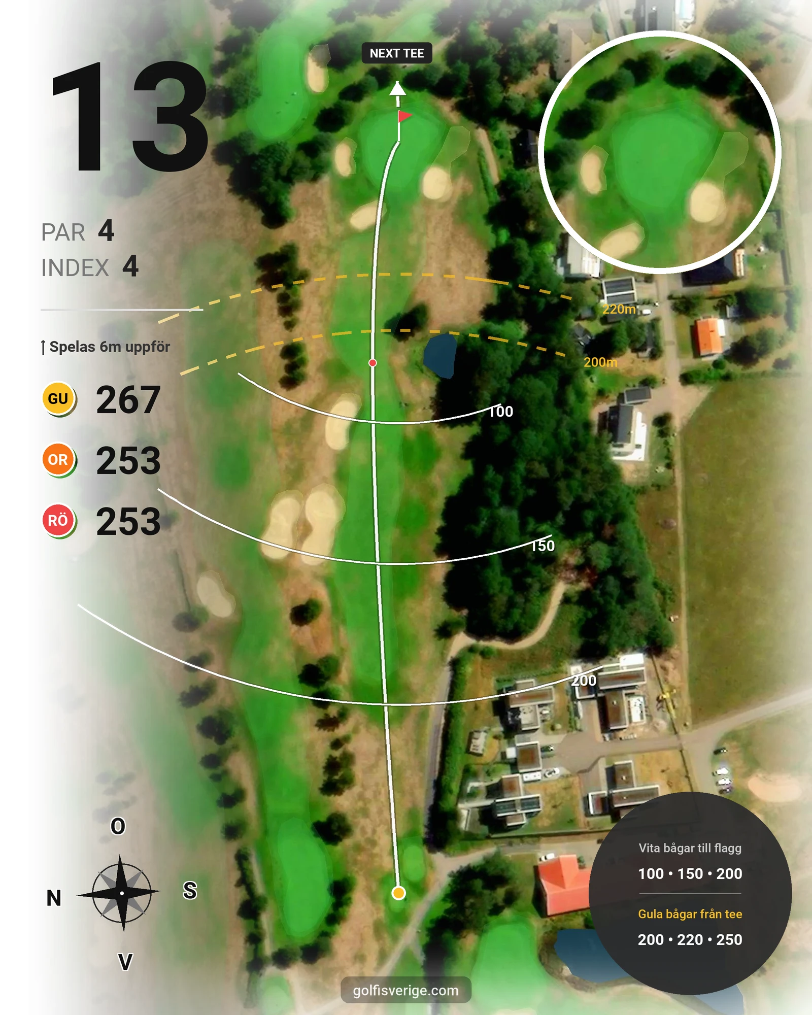 Banguide 18-hålsbanan på Ringenäs Golfklubb - Hål 13 karta