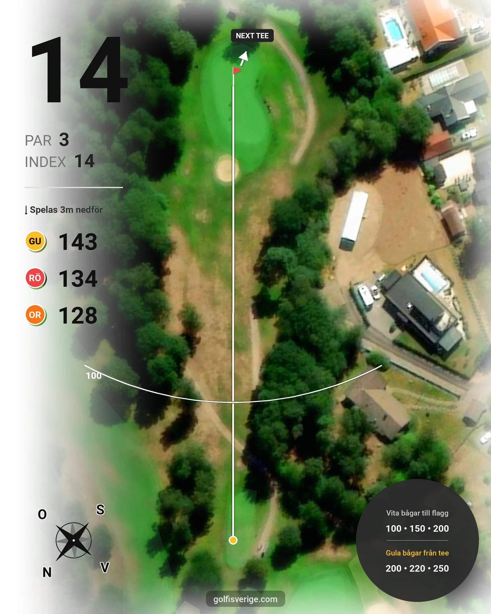 Banguide 9-hålsbanan på Ringenäs Golfklubb - Hål 14 karta