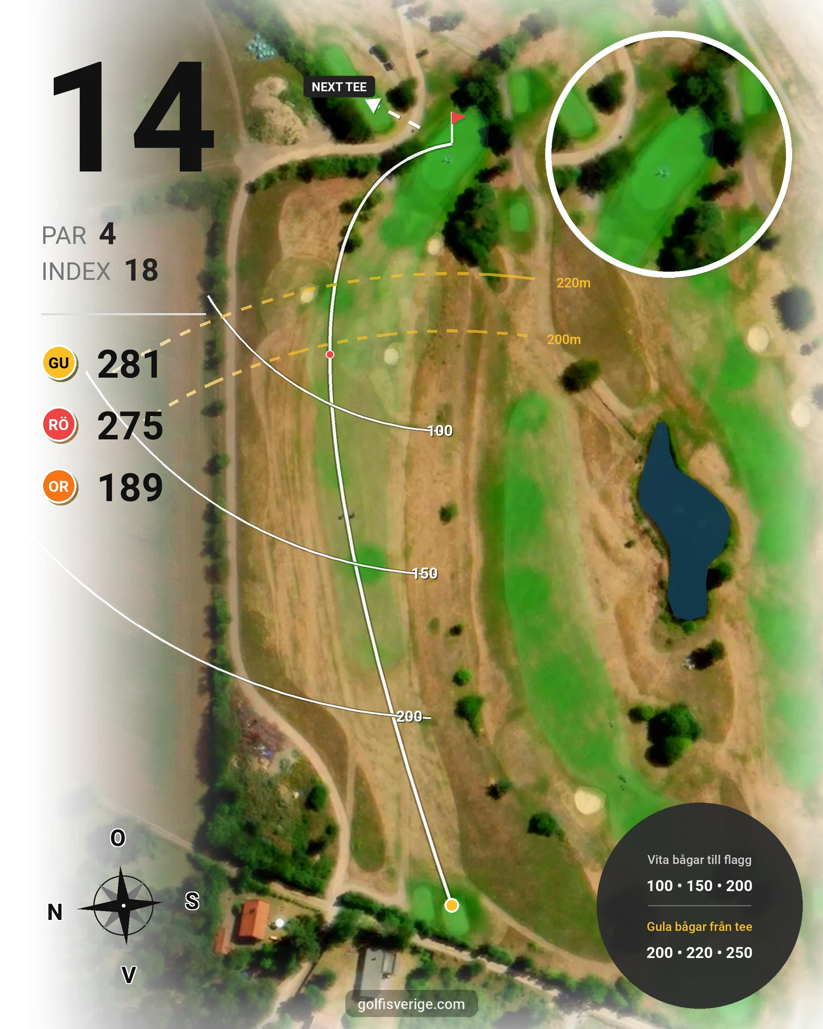 Banguide 18-hålsbanan på Ringenäs Golfklubb - Hål 14 karta
