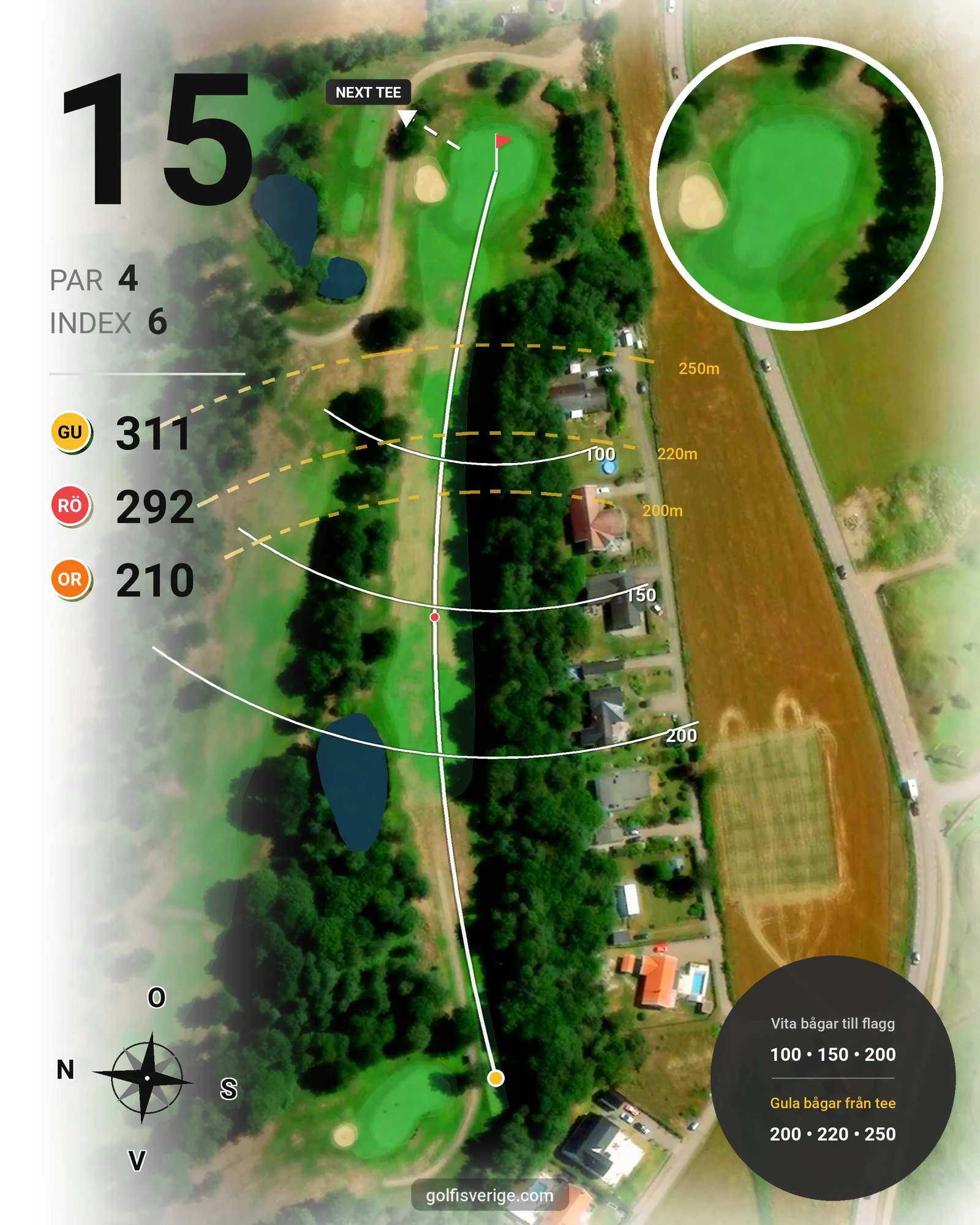 Banguide 9-hålsbanan på Ringenäs Golfklubb - Hål 15 karta