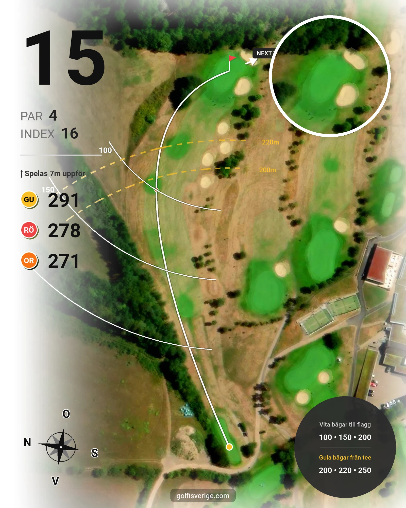 Banguide 18-hålsbanan på Ringenäs Golfklubb - Hål 15 karta