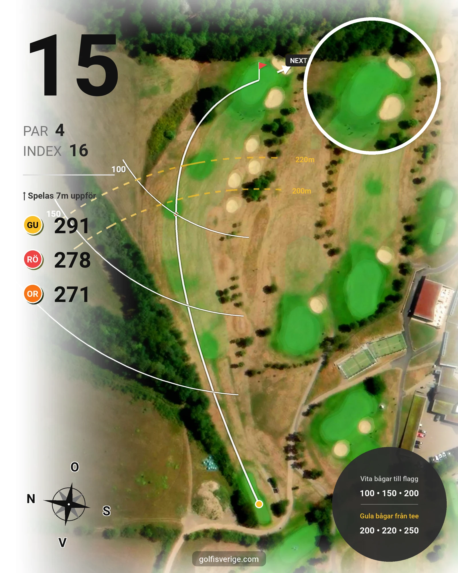Banguide 18-hålsbanan på Ringenäs Golfklubb - Hål 15 karta