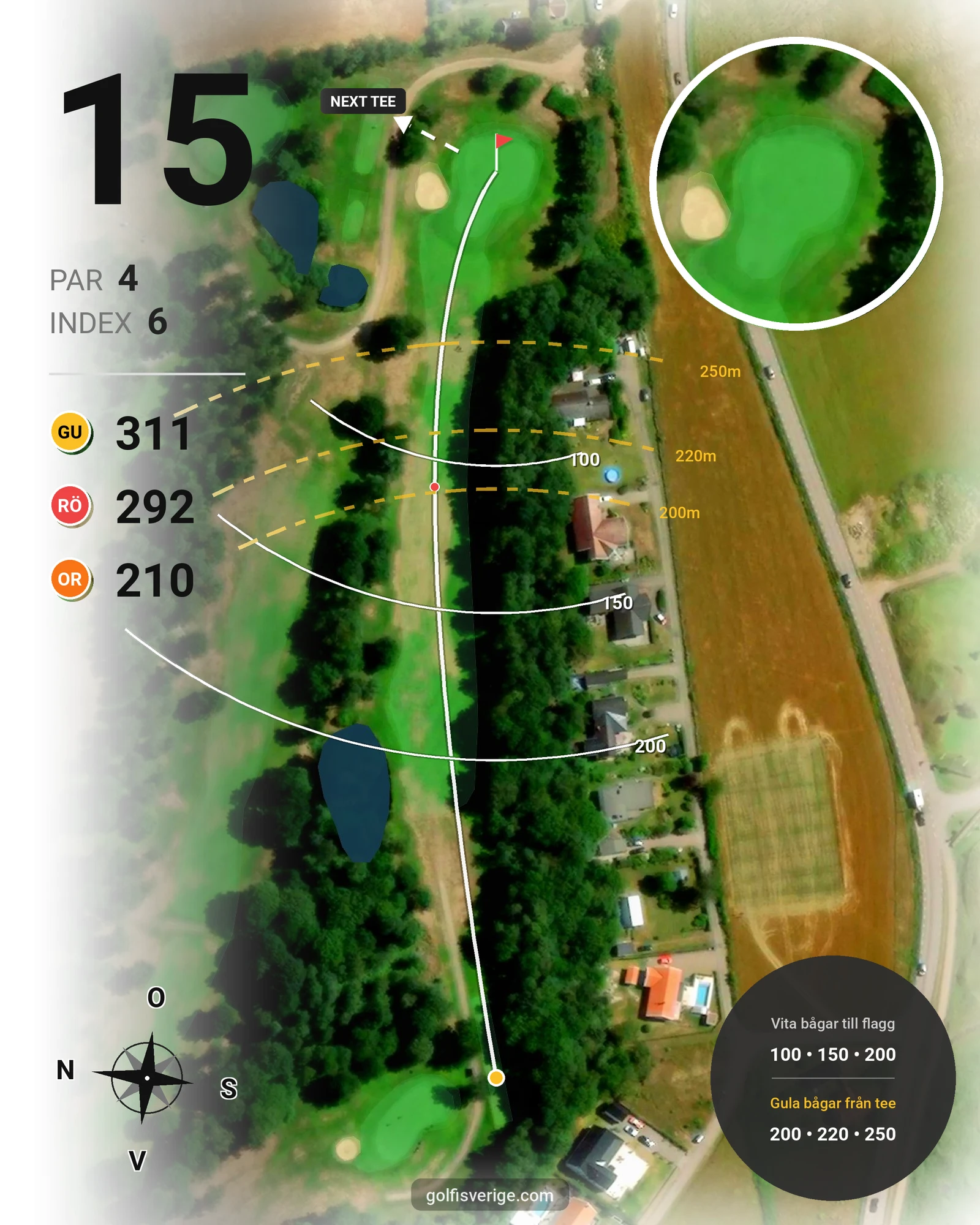 Banguide 18-hålsbanan på Ringenäs Golfklubb - Hål 15 karta