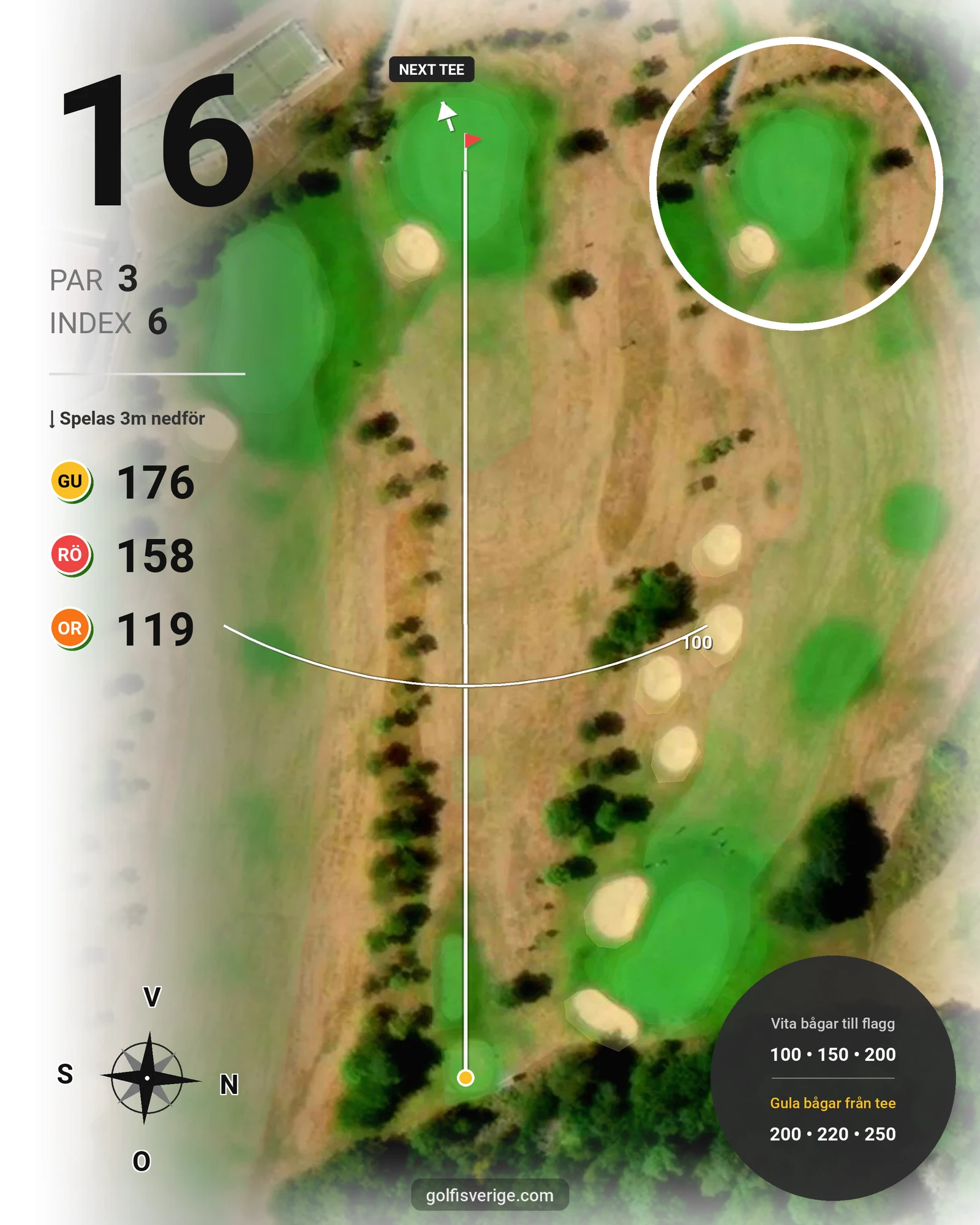 Banguide 18-hålsbanan på Ringenäs Golfklubb - Hål 16 karta