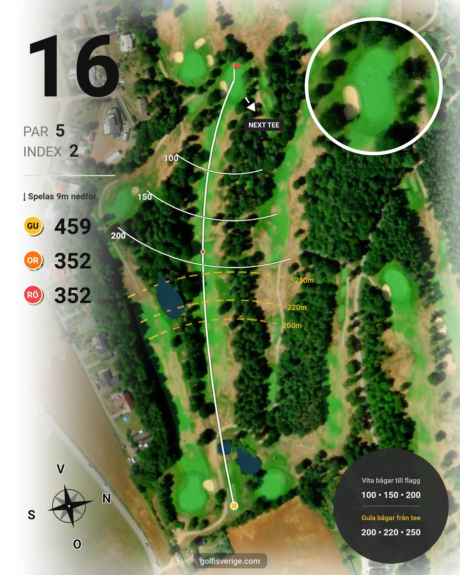 Banguide 18-hålsbanan på Ringenäs Golfklubb - Hål 16 karta