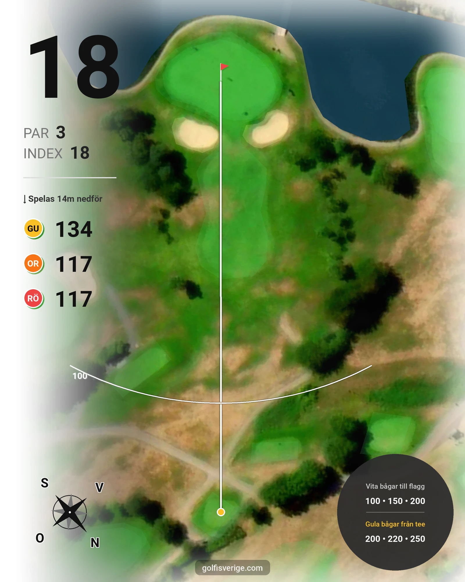 Banguide 9-hålsbanan på Ringenäs Golfklubb - Hål 18 karta