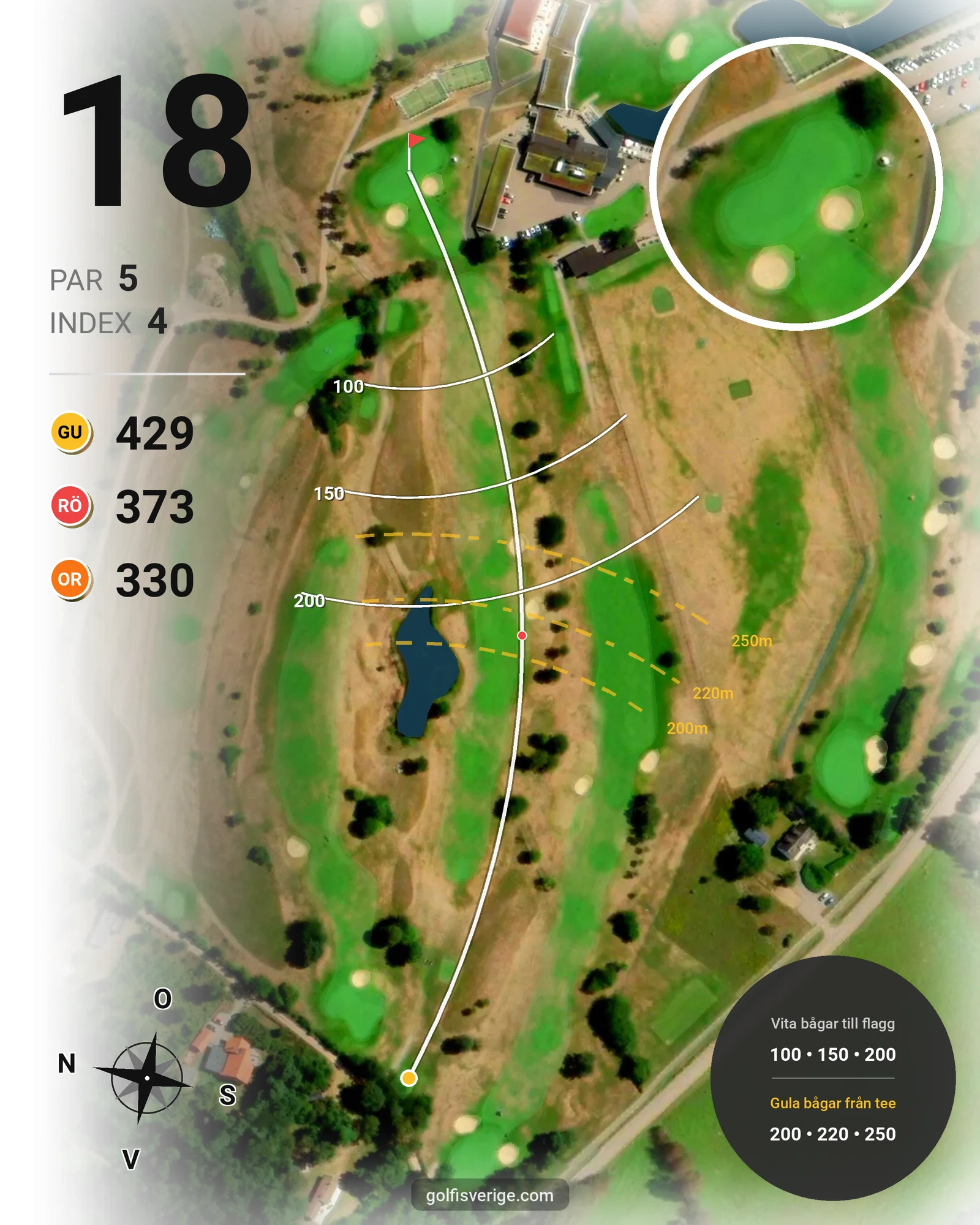 Banguide 18-hålsbanan på Ringenäs Golfklubb - Hål 18 karta