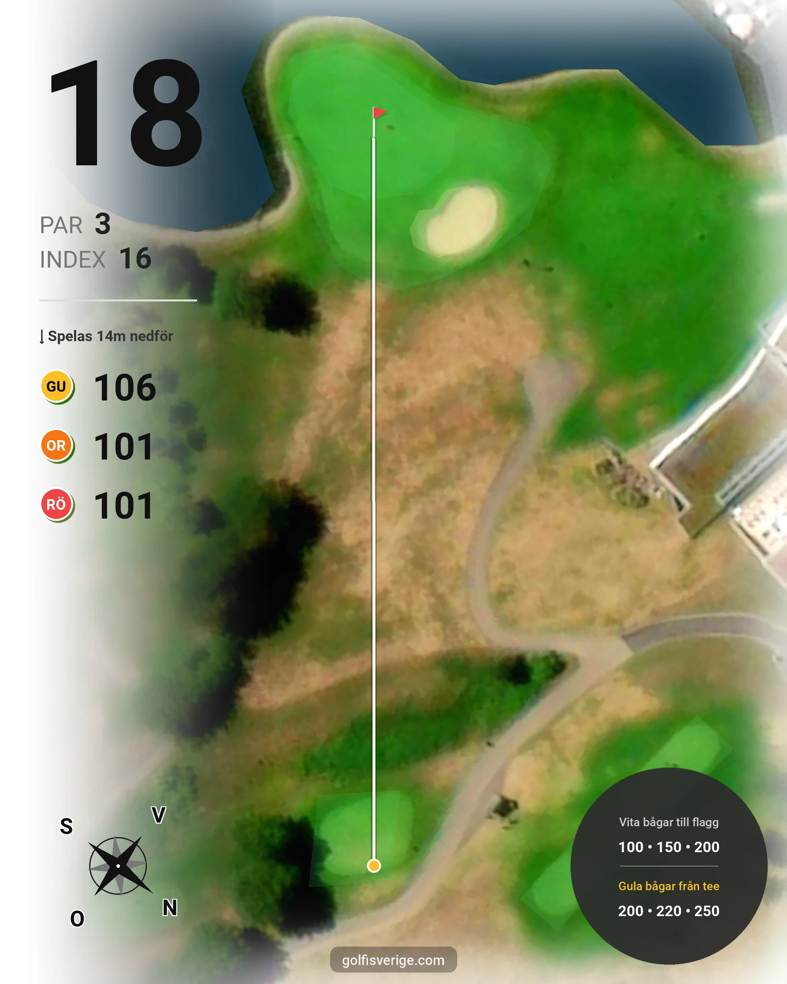 Banguide 9-hålsbanan på Ringenäs Golfklubb - Hål 18 karta