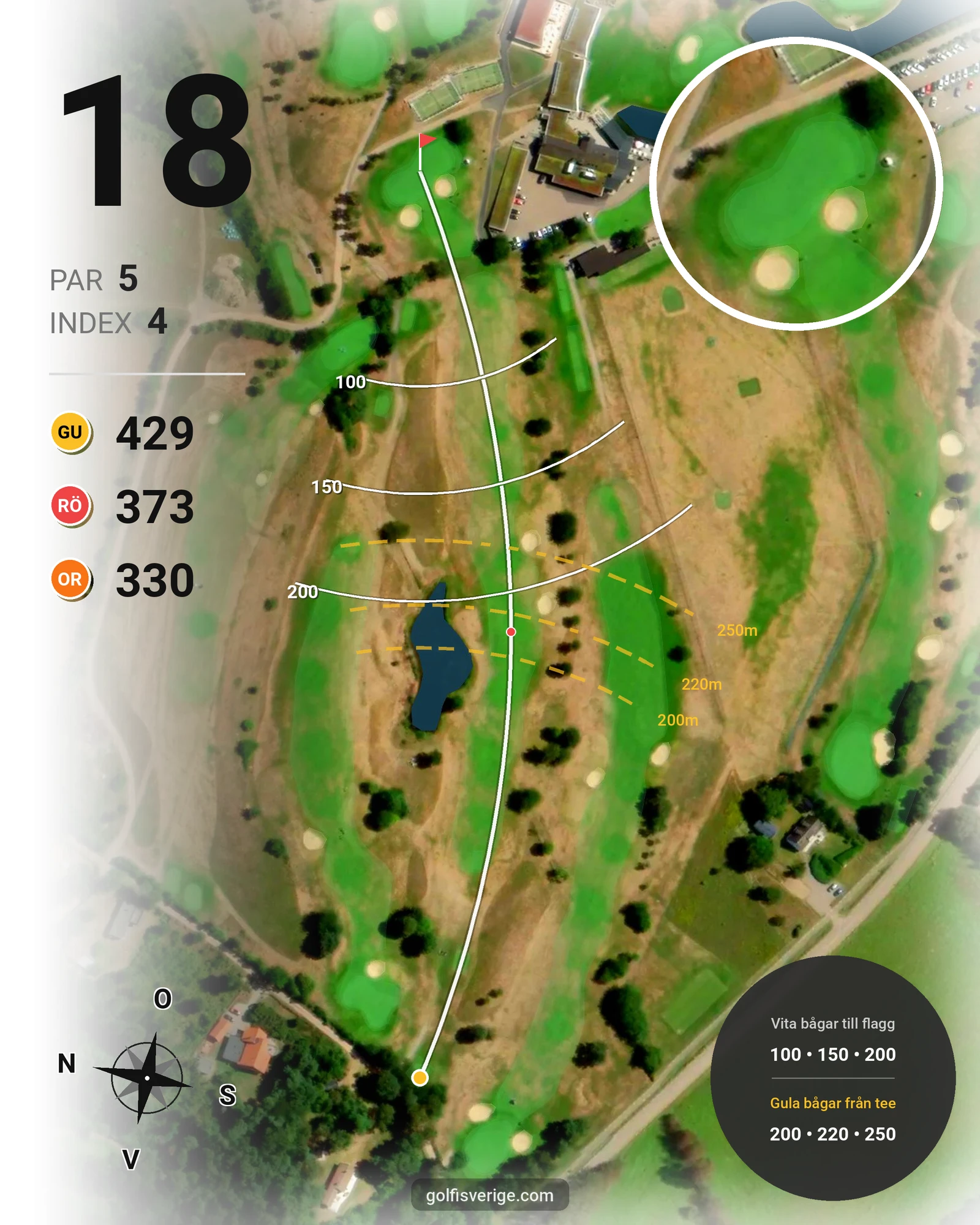 Banguide 18-hålsbanan på Ringenäs Golfklubb - Hål 18 karta