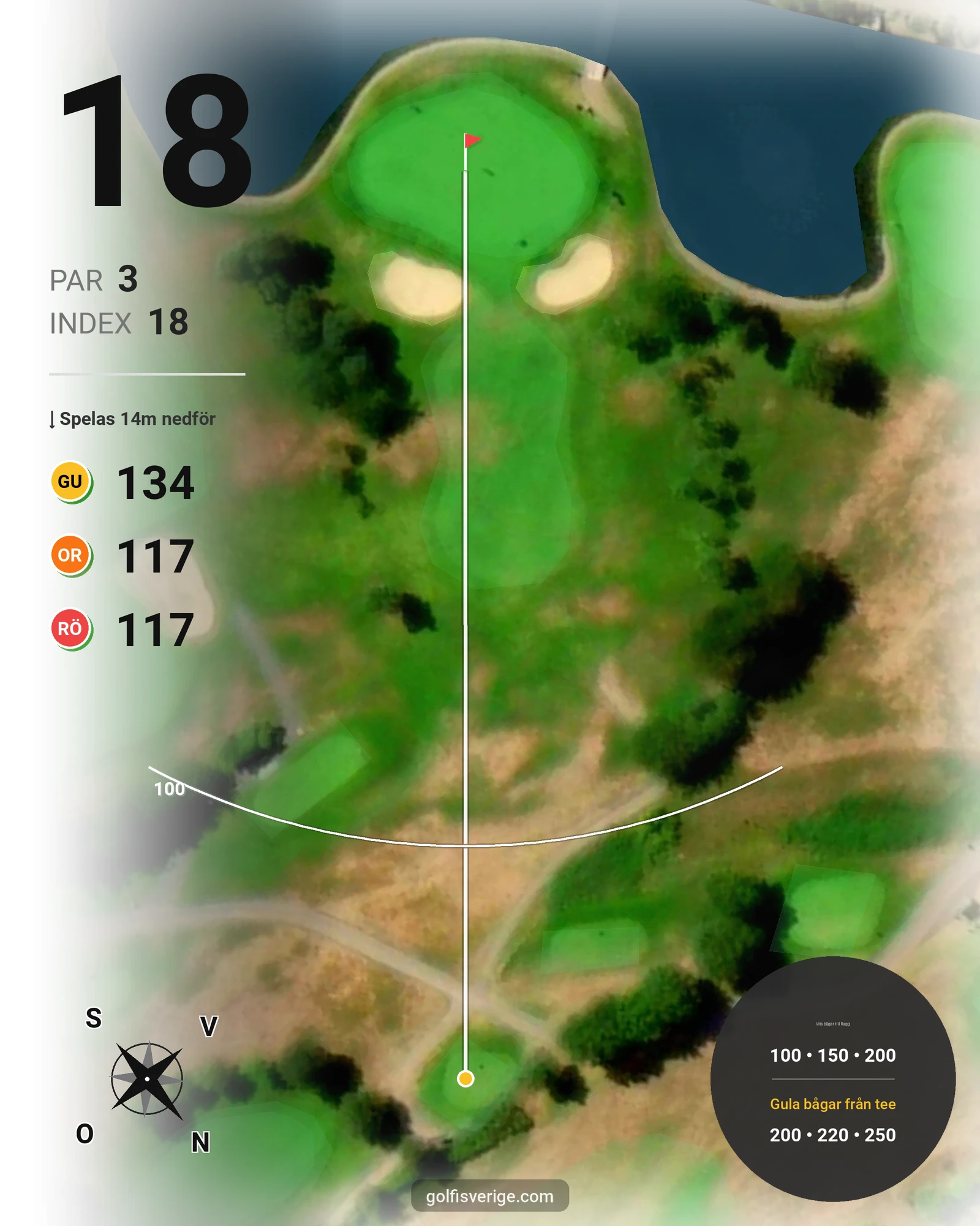 Banguide 18-hålsbanan på Ringenäs Golfklubb - Hål 18 karta