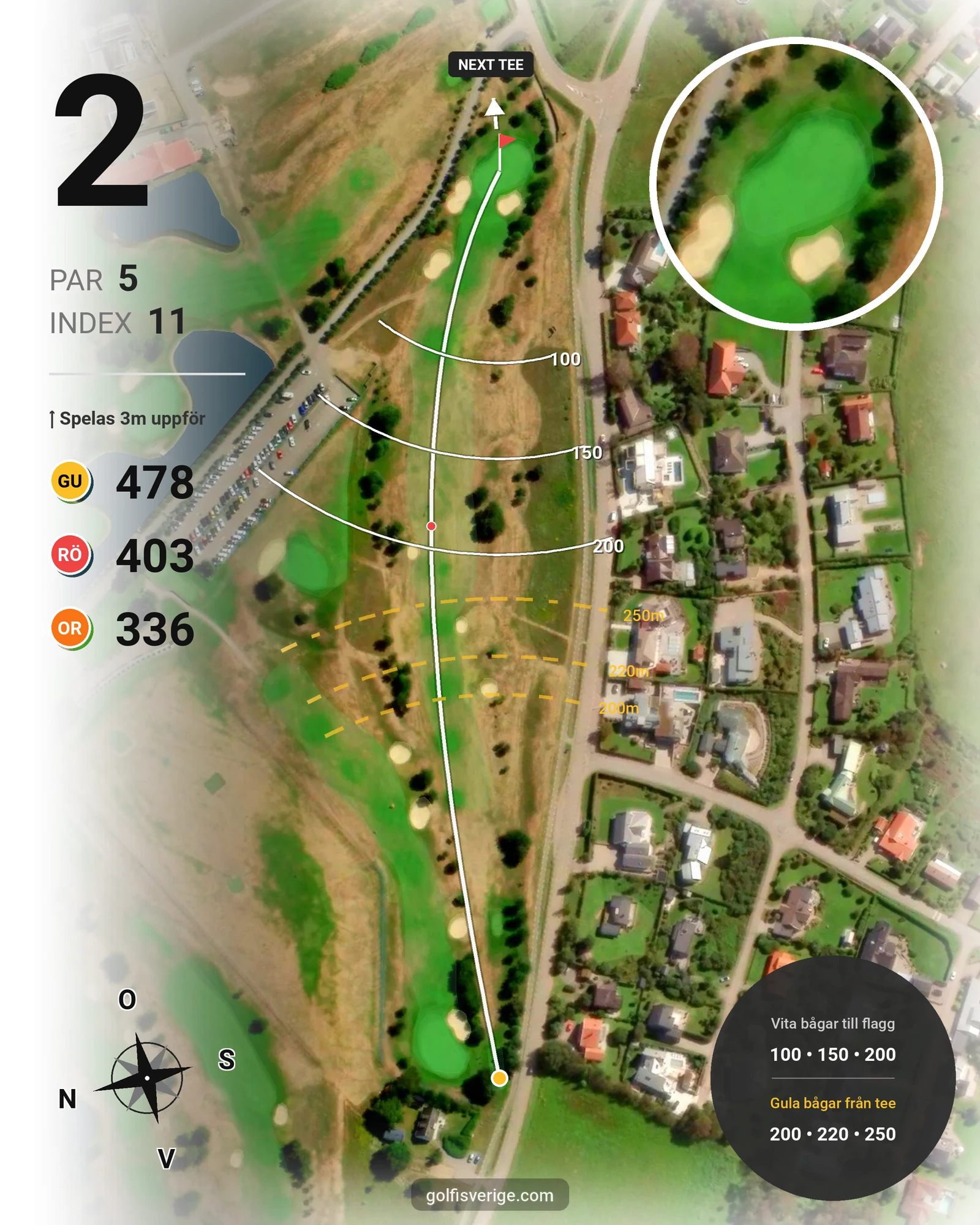 Banguide 9-hålsbanan på Ringenäs Golfklubb - Hål 2 karta