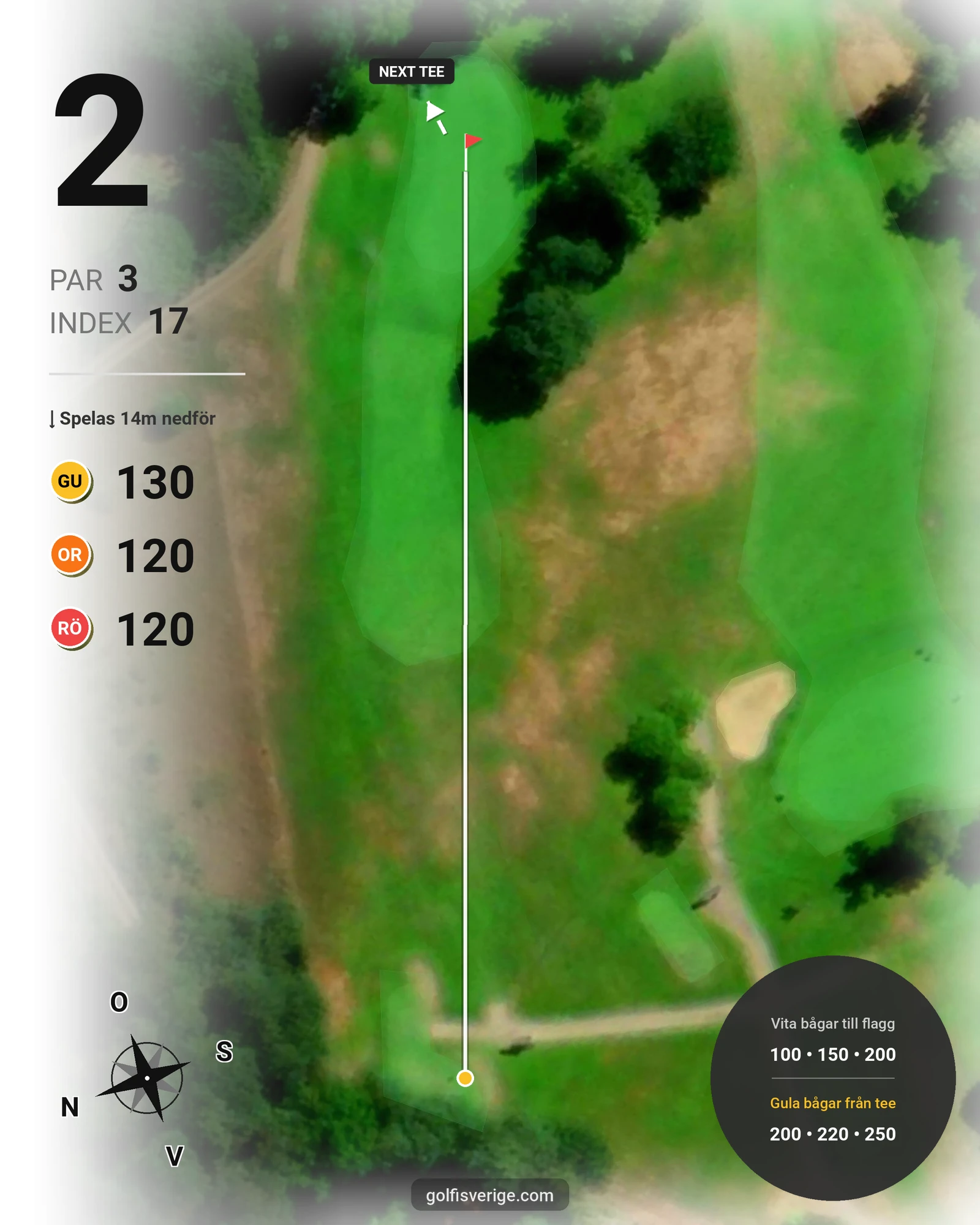 Banguide 18-hålsbanan på Ringenäs Golfklubb - Hål 2 karta
