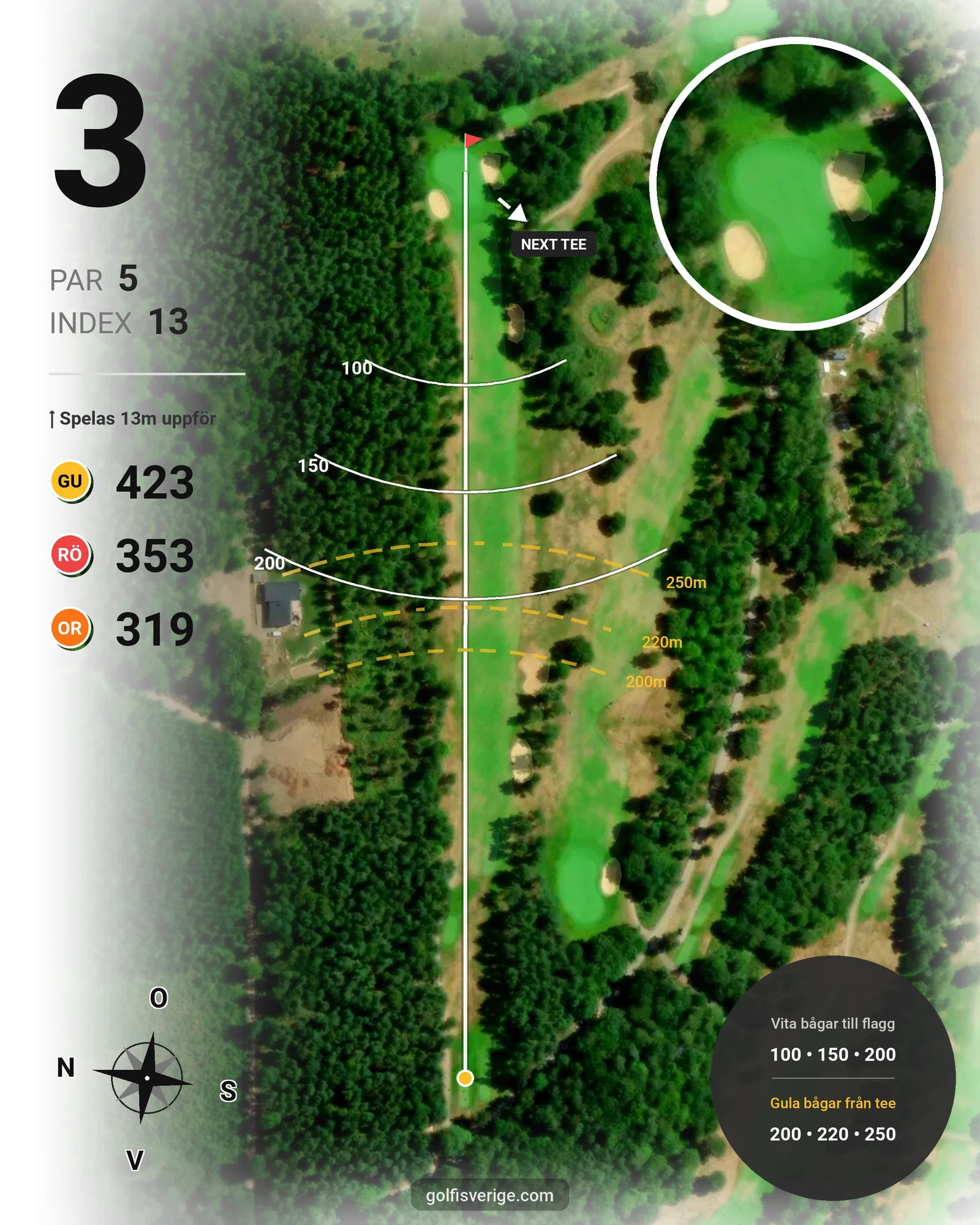 Banguide 9-hålsbanan på Ringenäs Golfklubb - Hål 3 karta