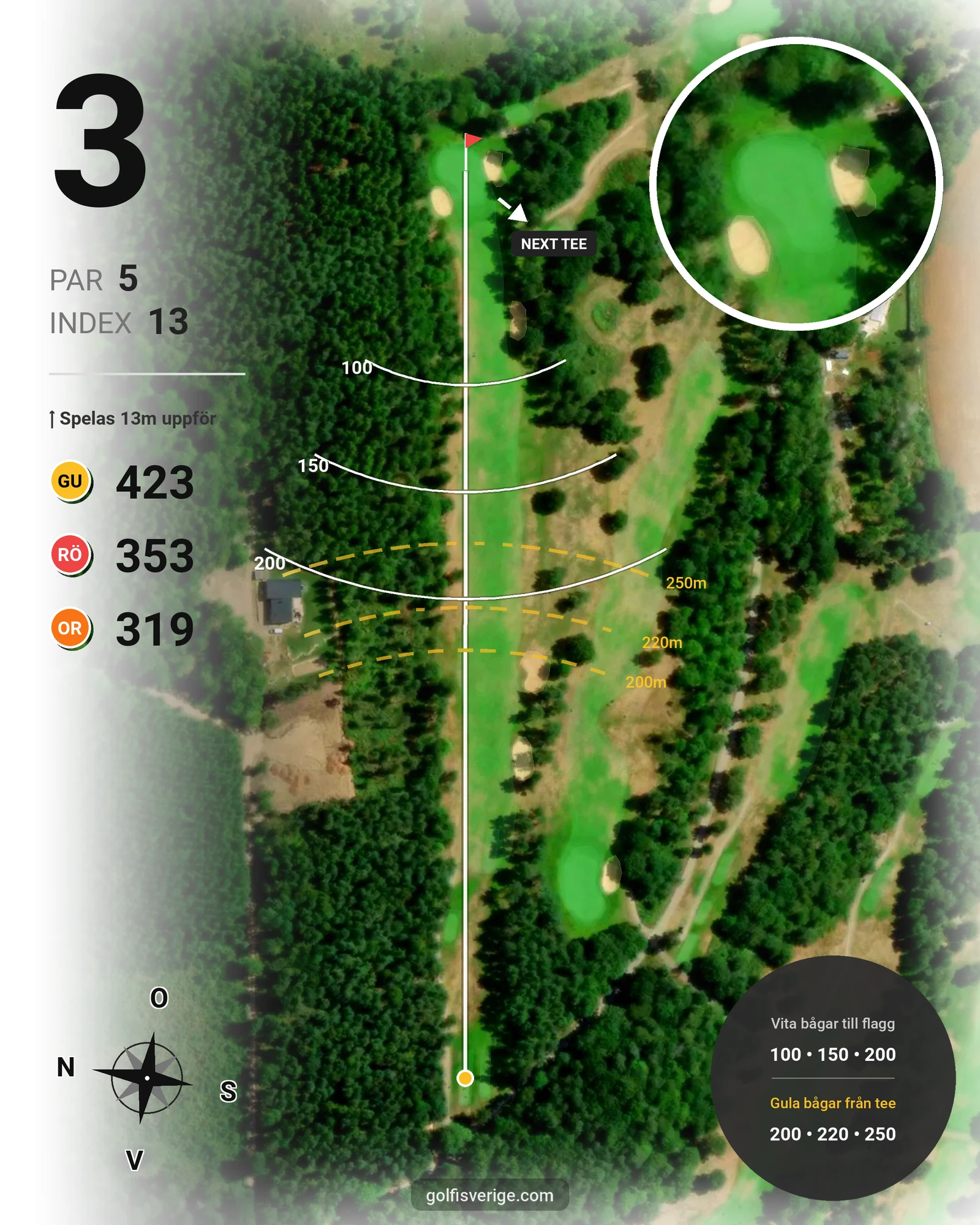 Banguide 18-hålsbanan på Ringenäs Golfklubb - Hål 3 karta