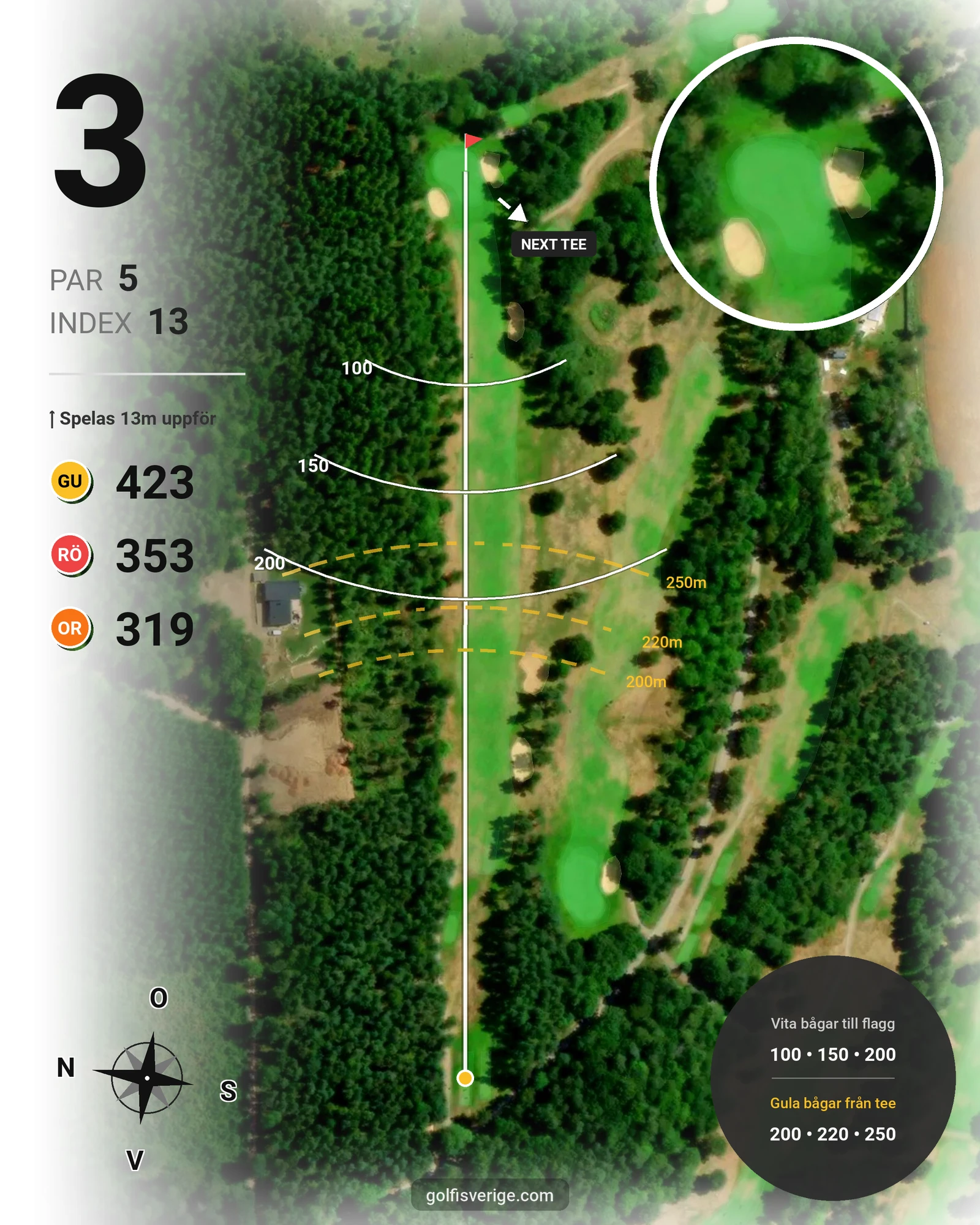 Banguide 18-hålsbanan på Ringenäs Golfklubb - Hål 3 karta