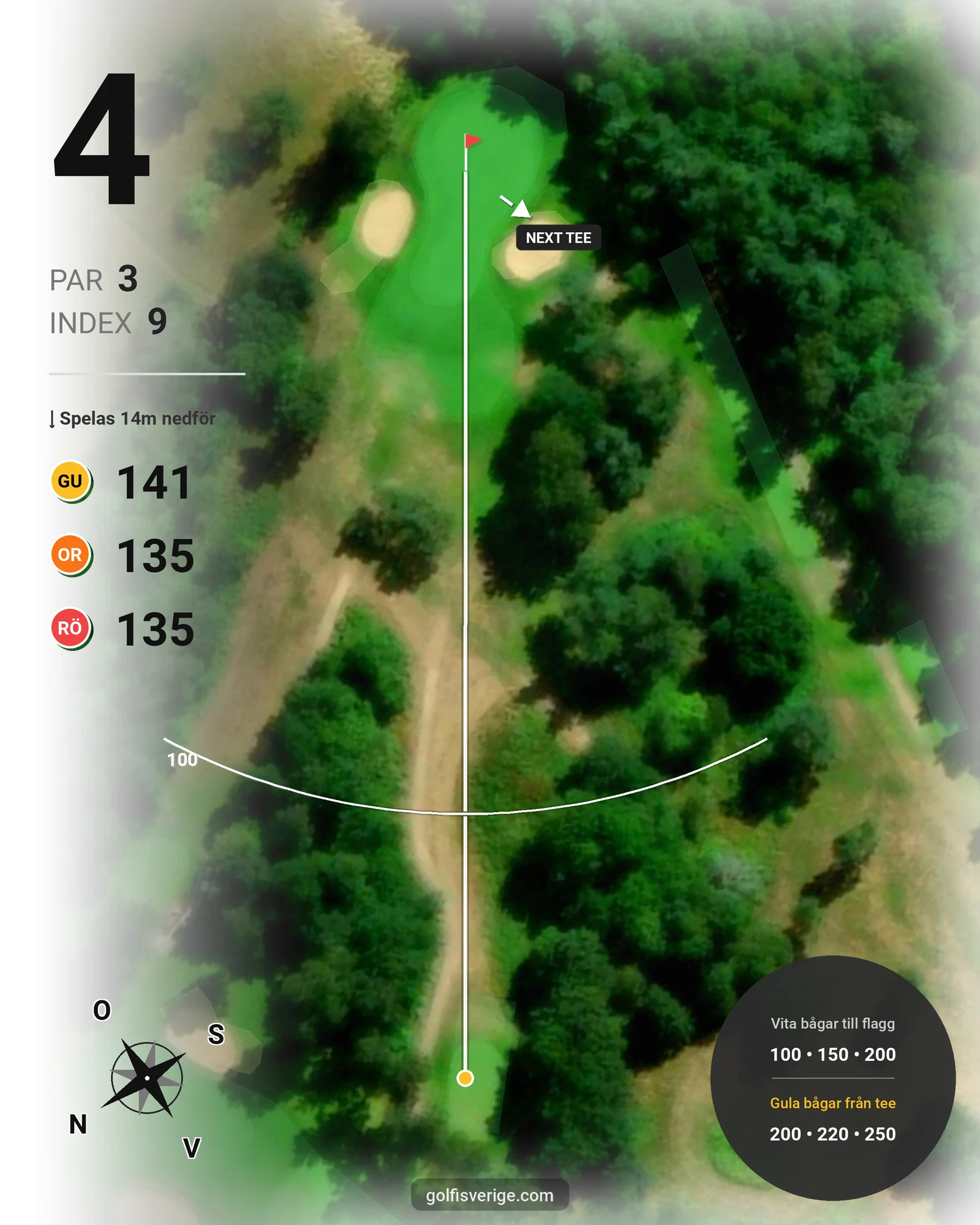 Banguide 9-hålsbanan på Ringenäs Golfklubb - Hål 4 karta