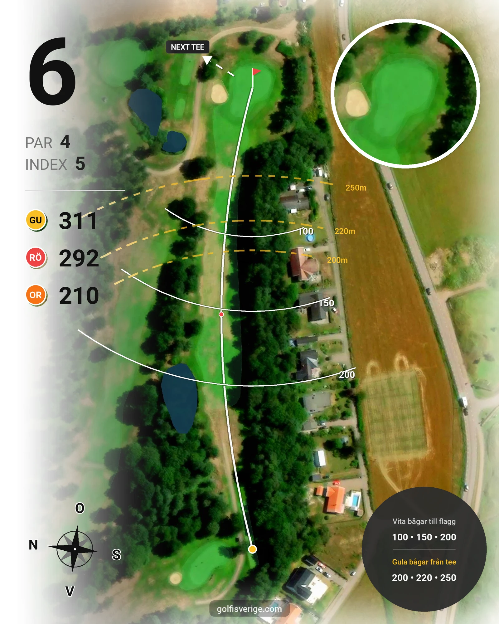 Banguide 9-hålsbanan på Ringenäs Golfklubb - Hål 6 karta