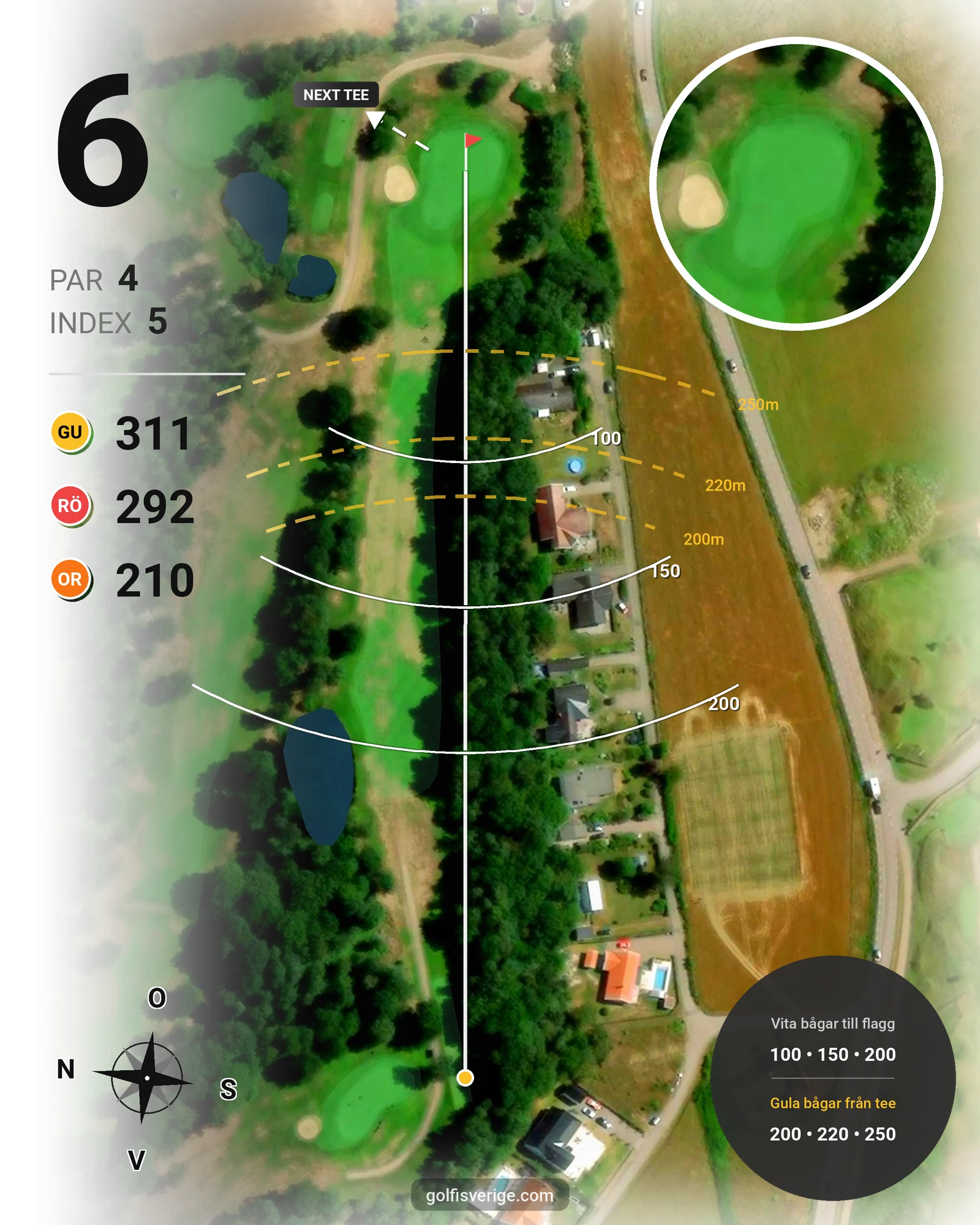 Banguide 18-hålsbanan på Ringenäs Golfklubb - Hål 6 karta
