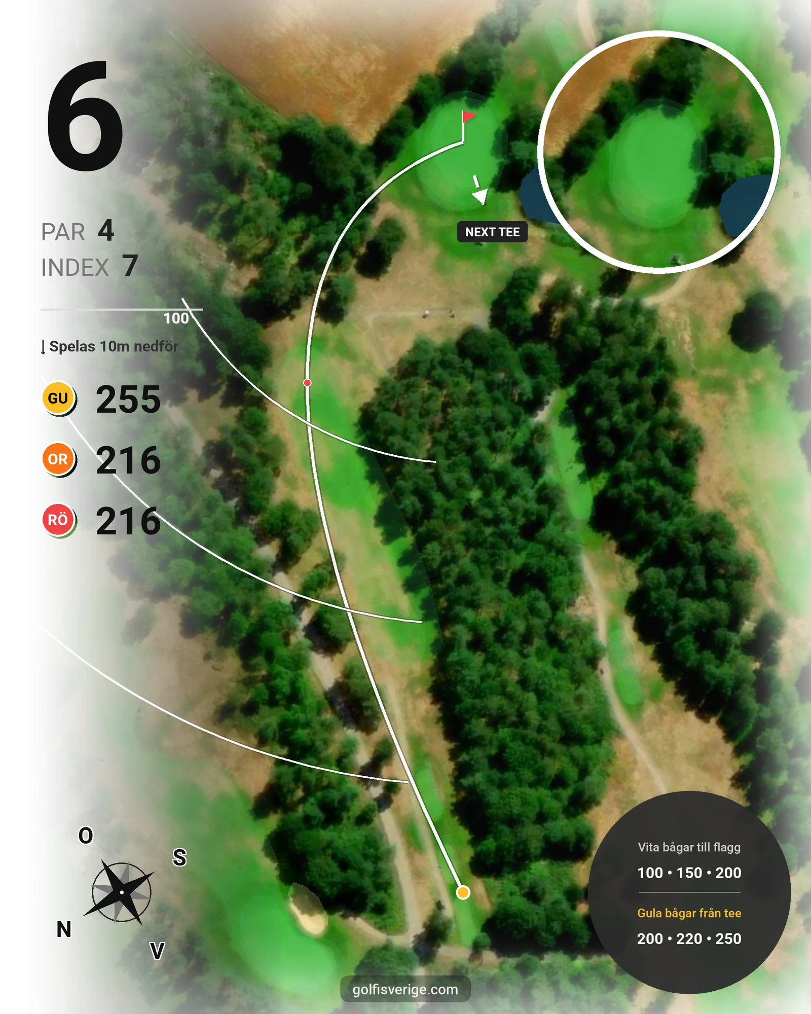 Banguide 9-hålsbanan på Ringenäs Golfklubb - Hål 6 karta