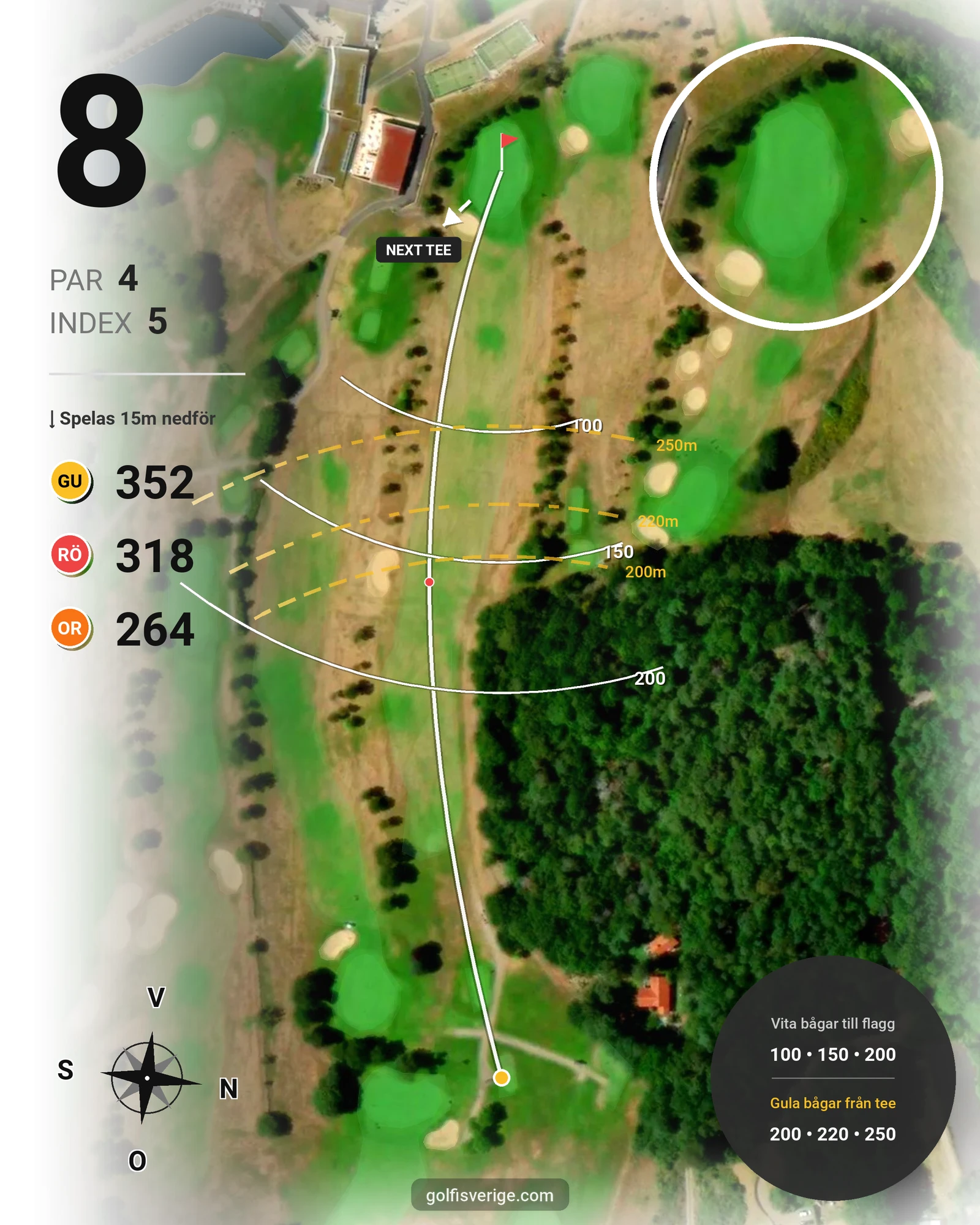 Banguide 18-hålsbanan på Ringenäs Golfklubb - Hål 8 karta