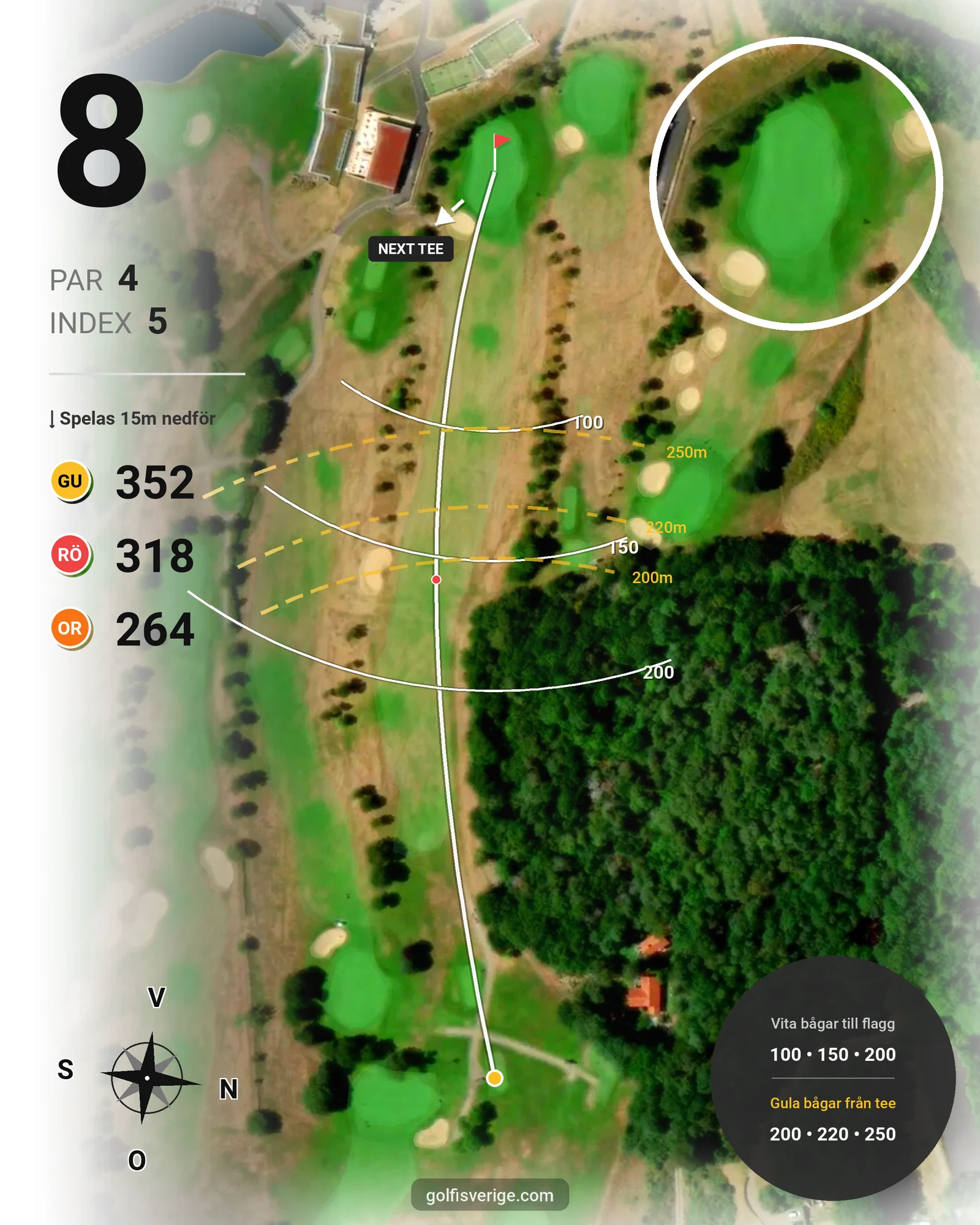 Banguide 18-hålsbanan på Ringenäs Golfklubb - Hål 8 karta