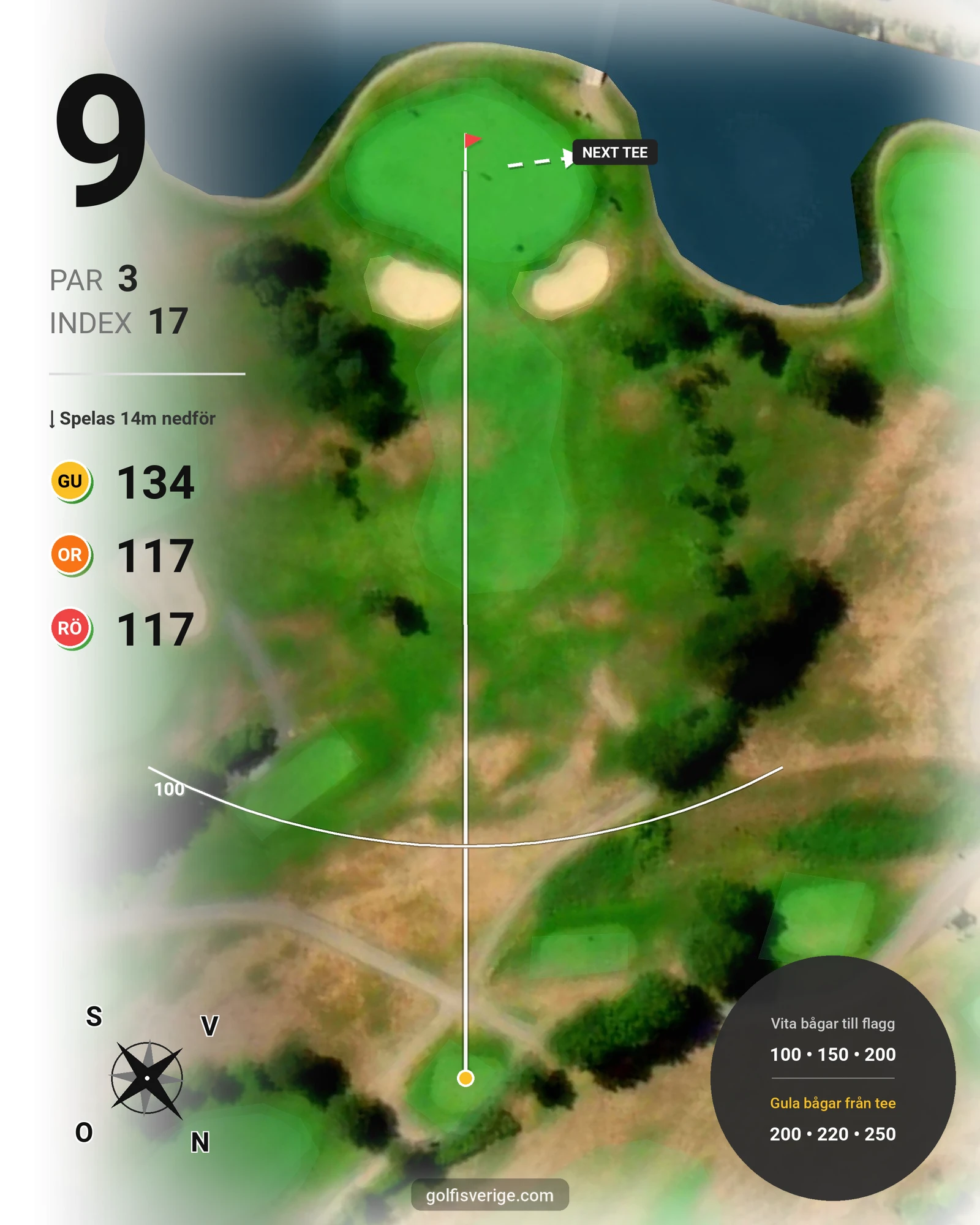 Banguide 18-hålsbanan på Ringenäs Golfklubb - Hål 9 karta