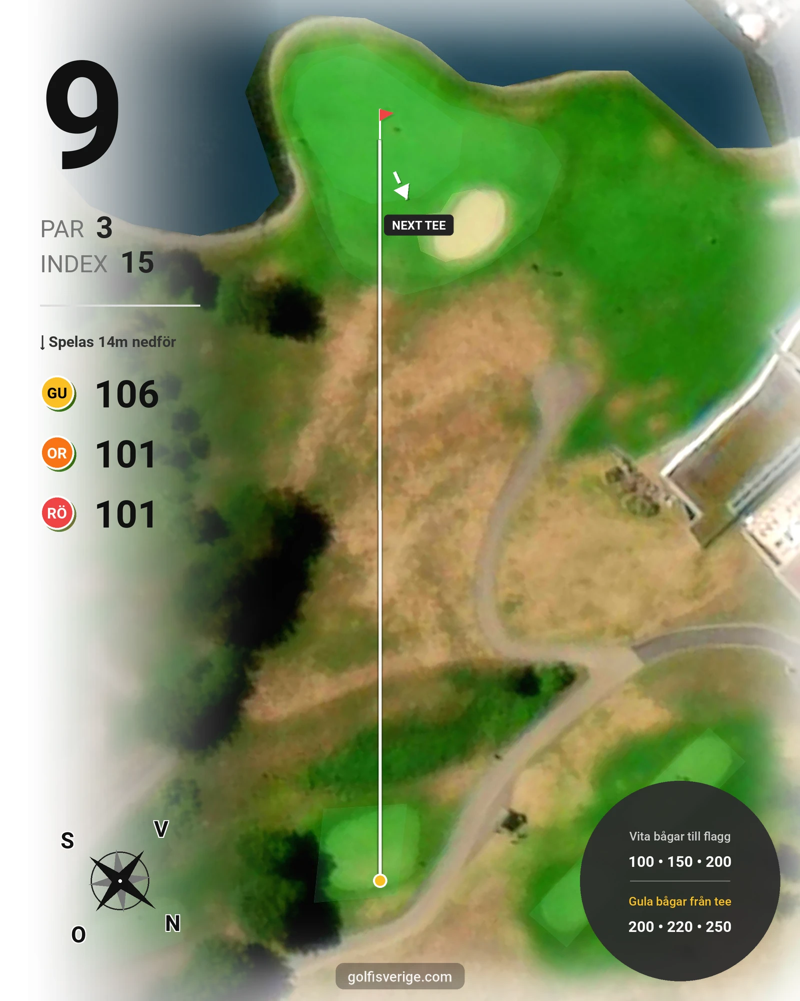 Banguide 9-hålsbanan på Ringenäs Golfklubb - Hål 9 karta