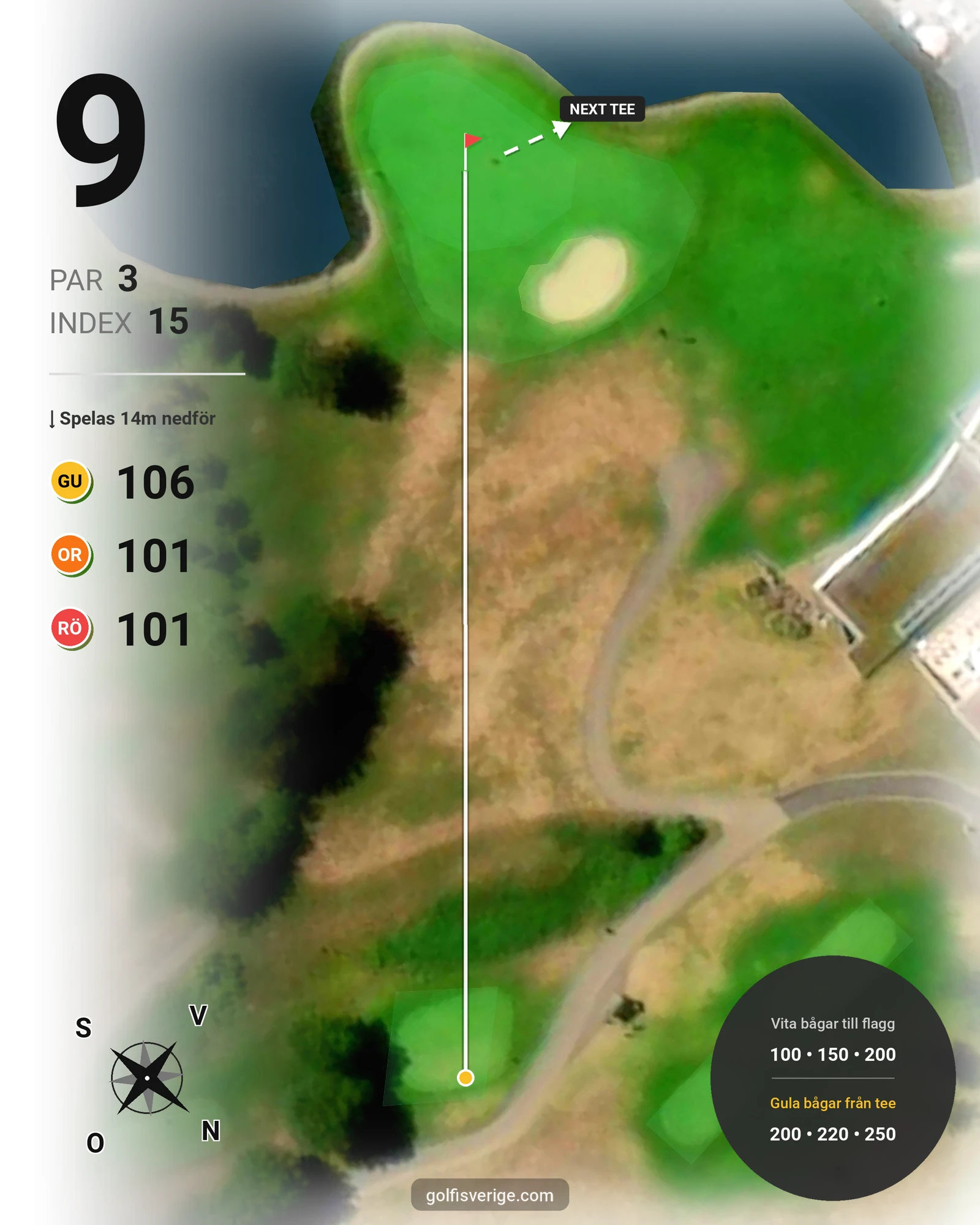 Banguide 18-hålsbanan på Ringenäs Golfklubb - Hål 9 karta