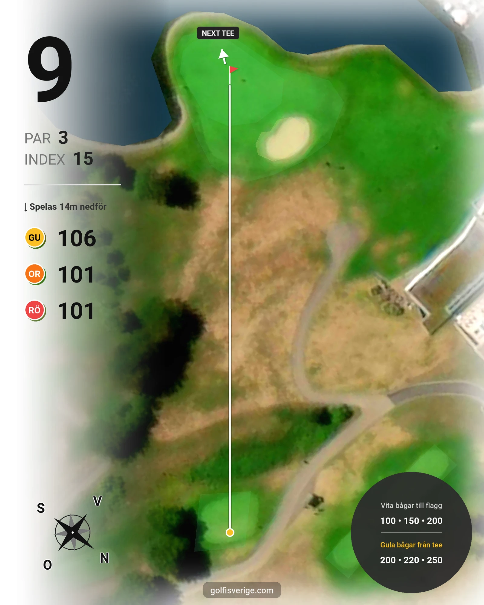 Banguide 18-hålsbanan på Ringenäs Golfklubb - Hål 9 karta