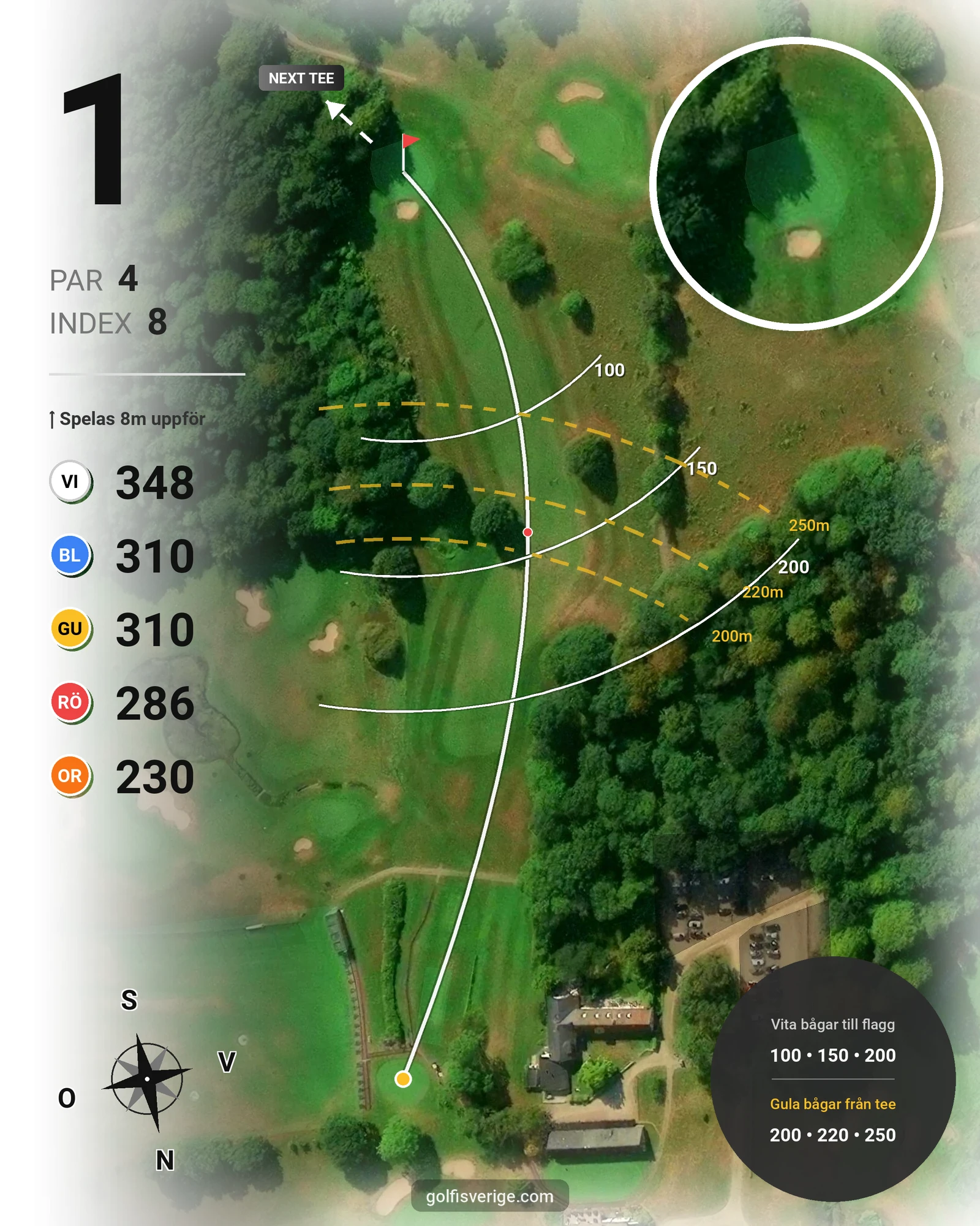 Banguide 1. Classic Course (18 hål) på Romeleåsens Golfklubb - Hål 1 karta