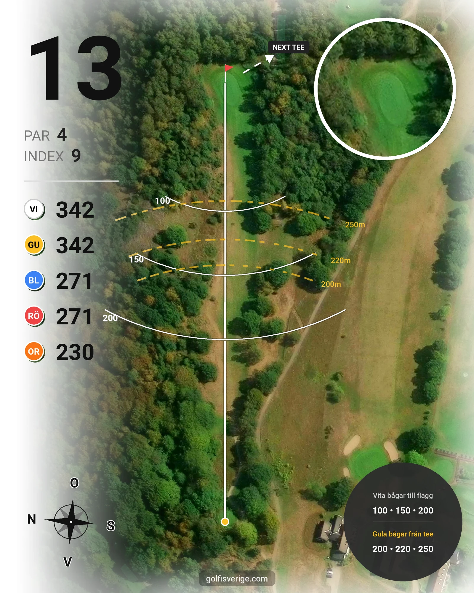 Banguide 1. Classic Course (18 hål) på Romeleåsens Golfklubb - Hål 13 karta