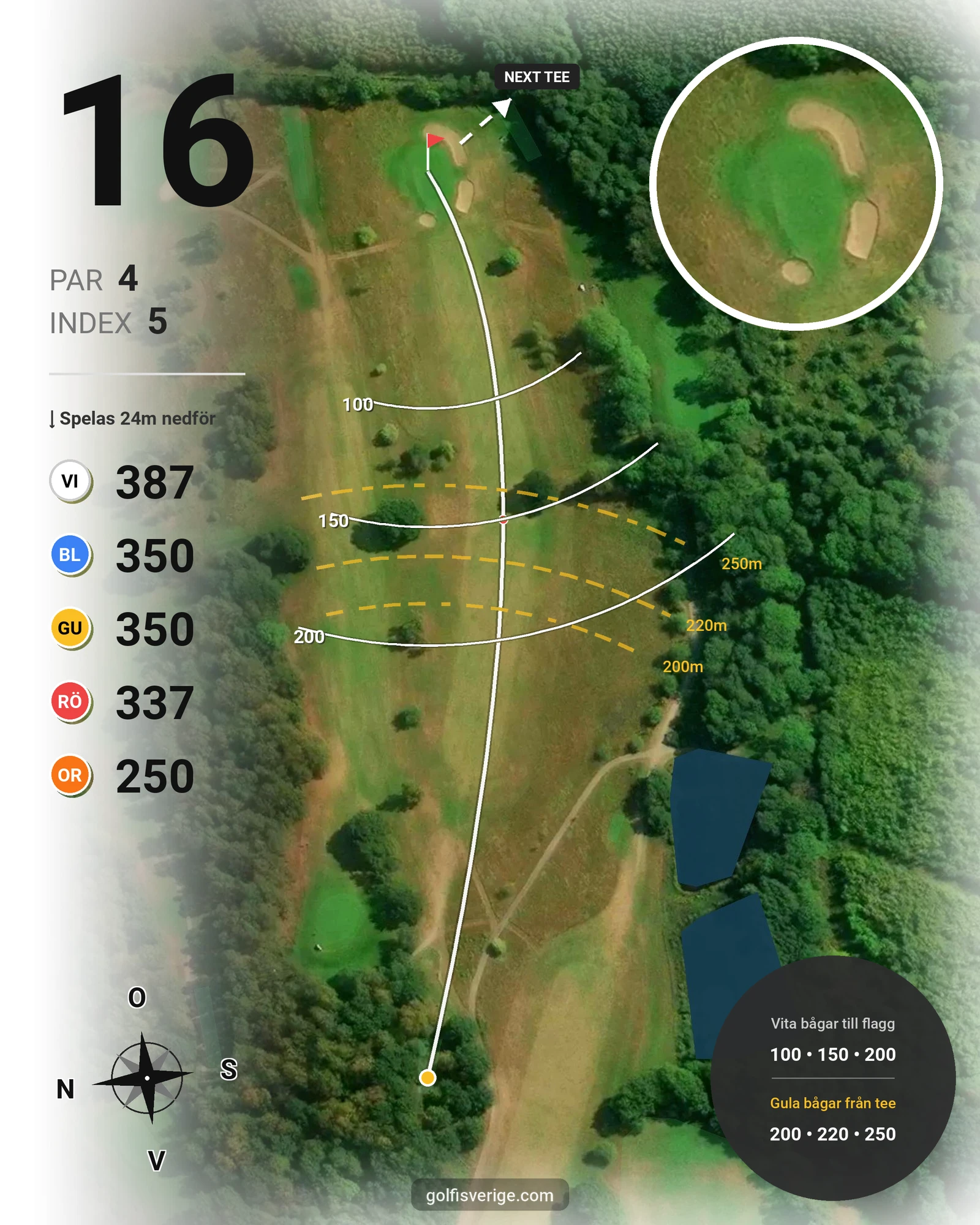 Banguide 1. Classic Course (18 hål) på Romeleåsens Golfklubb - Hål 16 karta