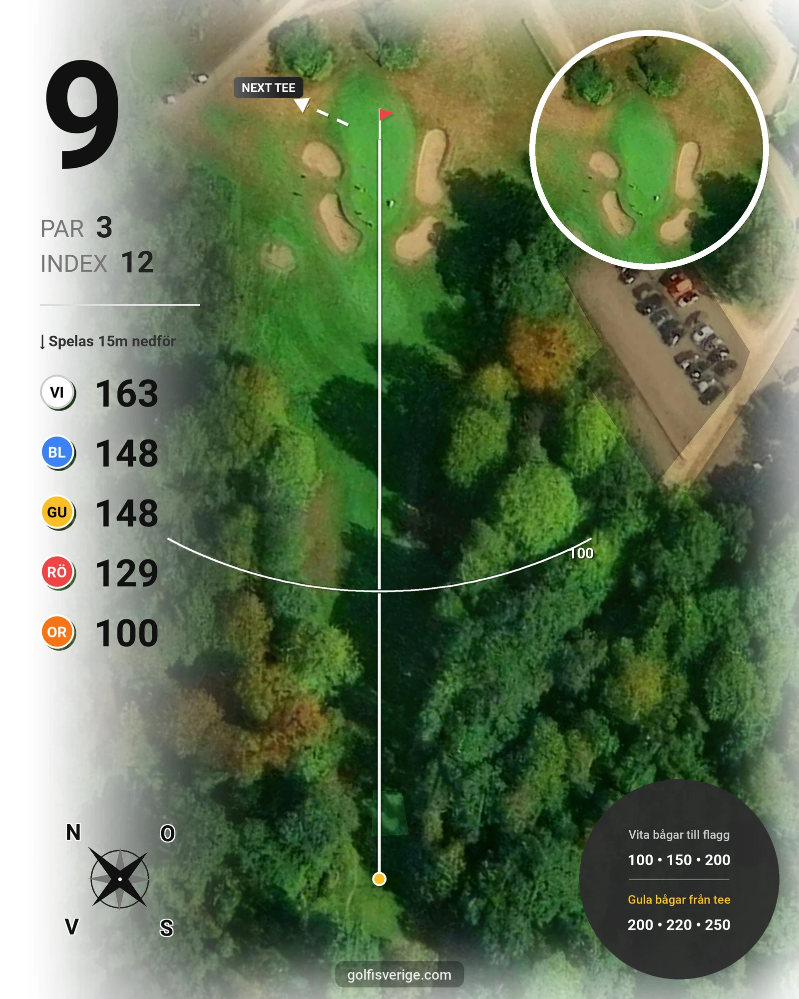 Banguide 1. Classic Course (18 hål) på Romeleåsens Golfklubb - Hål 9 karta