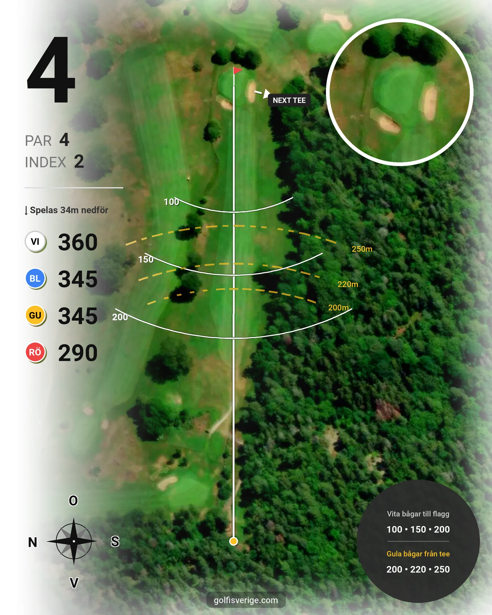 Banguide Ronneby GK 18 hålsbana på Ronneby Golfklubb - Hål 4 karta