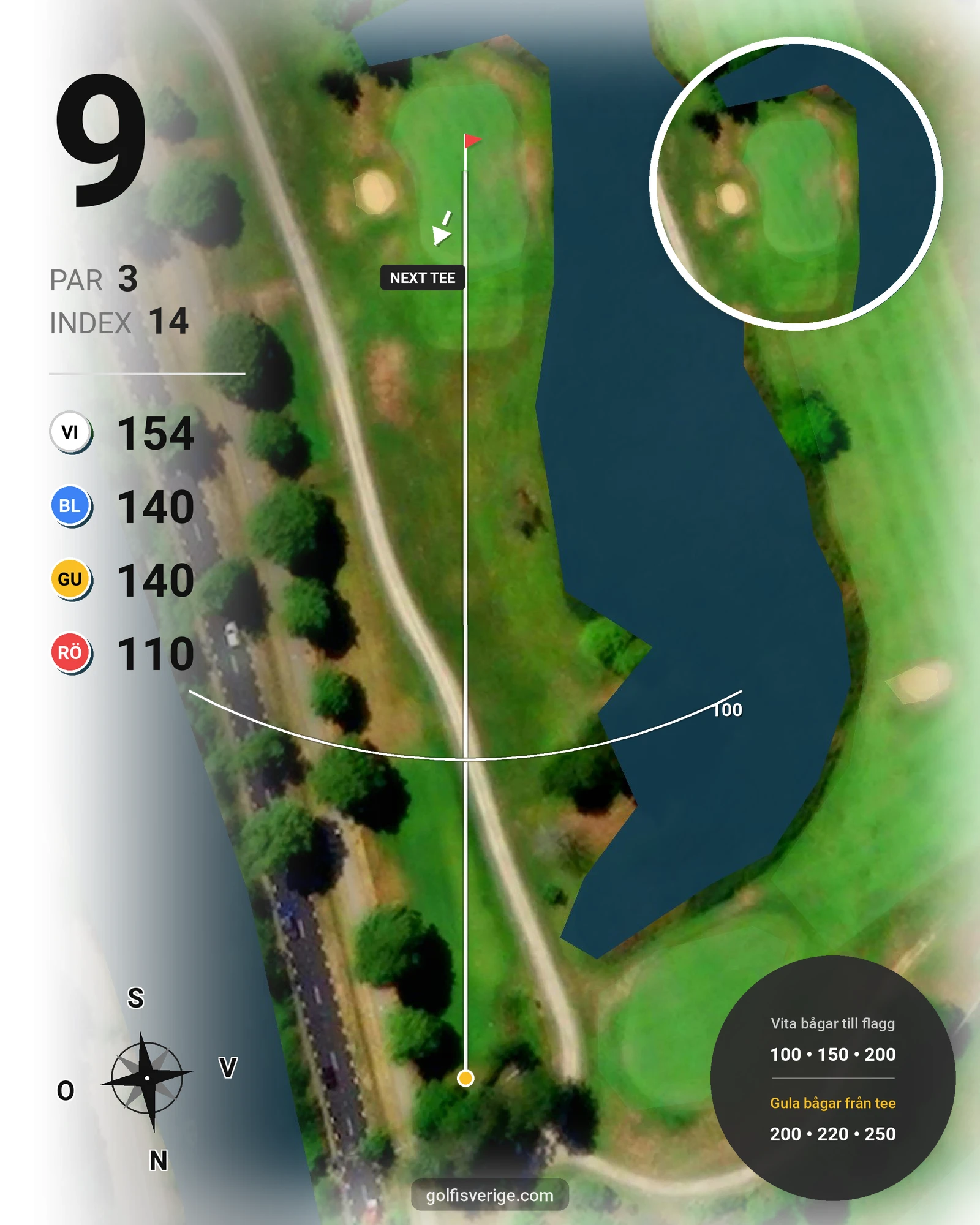 Banguide Ronneby GK 18 hålsbana på Ronneby Golfklubb - Hål 9 karta