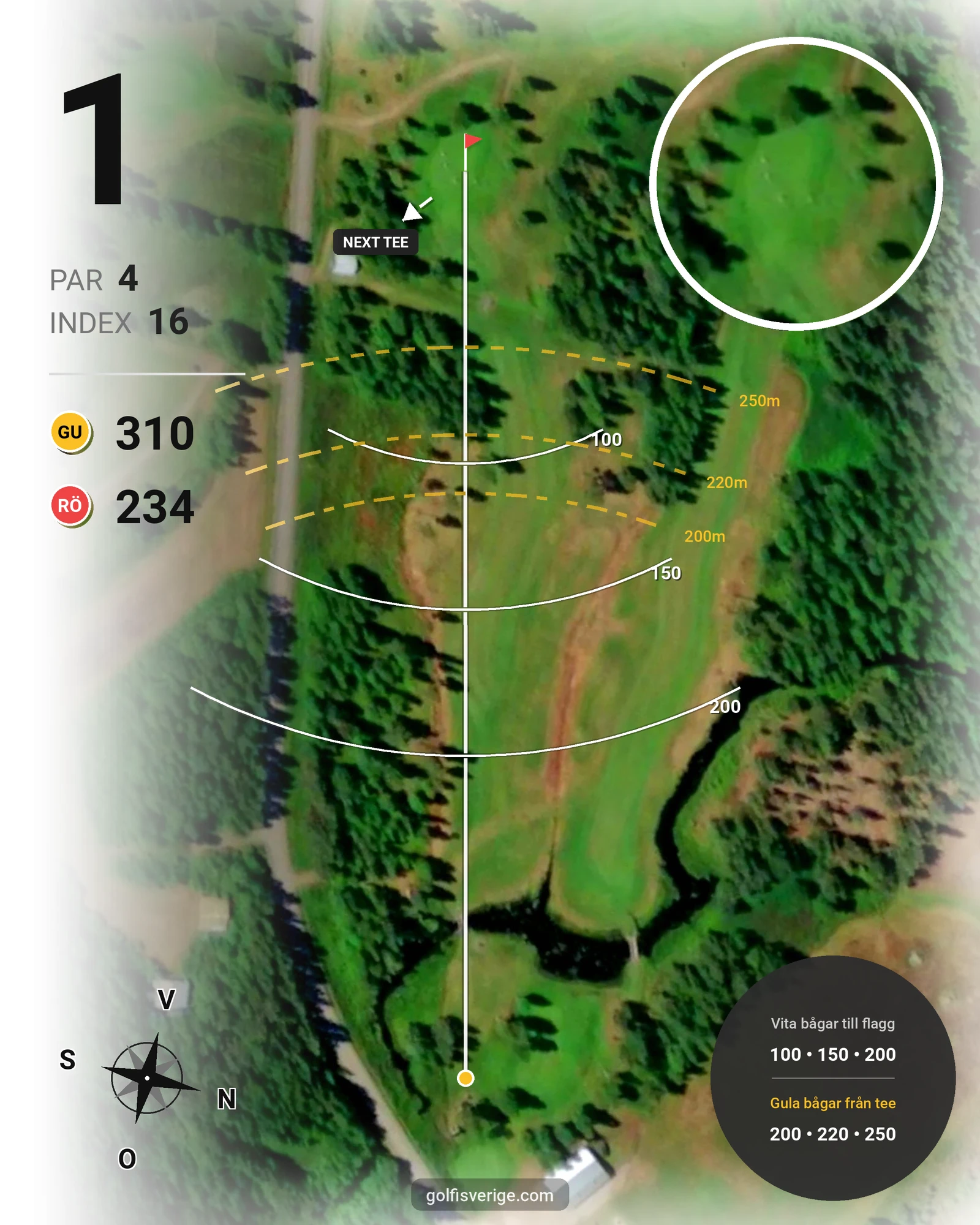 Banguide Golfbanan på Rossöns Golfklubb - Hål 1 karta