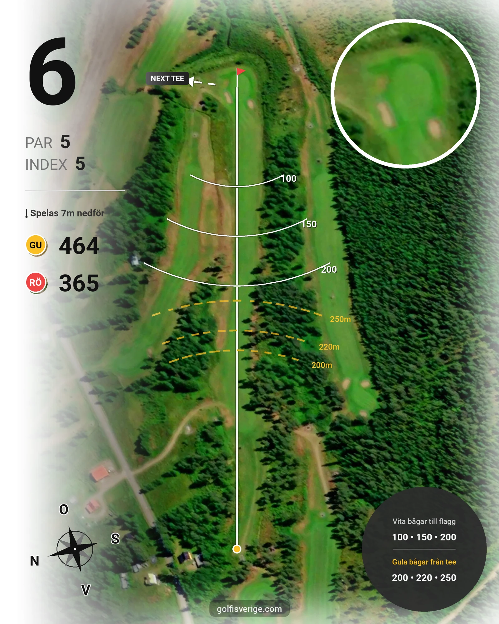 Banguide Golfbanan på Rossöns Golfklubb - Hål 6 karta