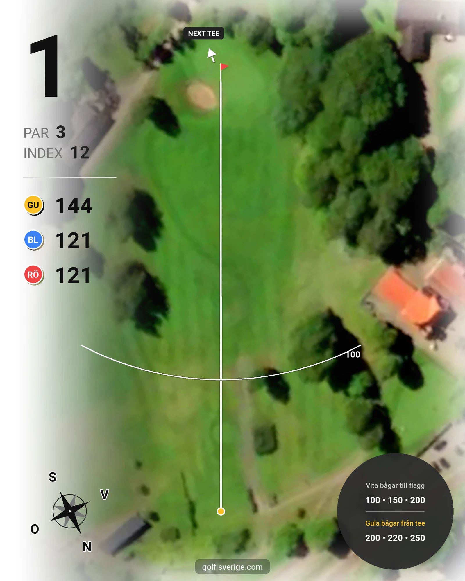 Banguide Rydögolfklubb hål 1 karta