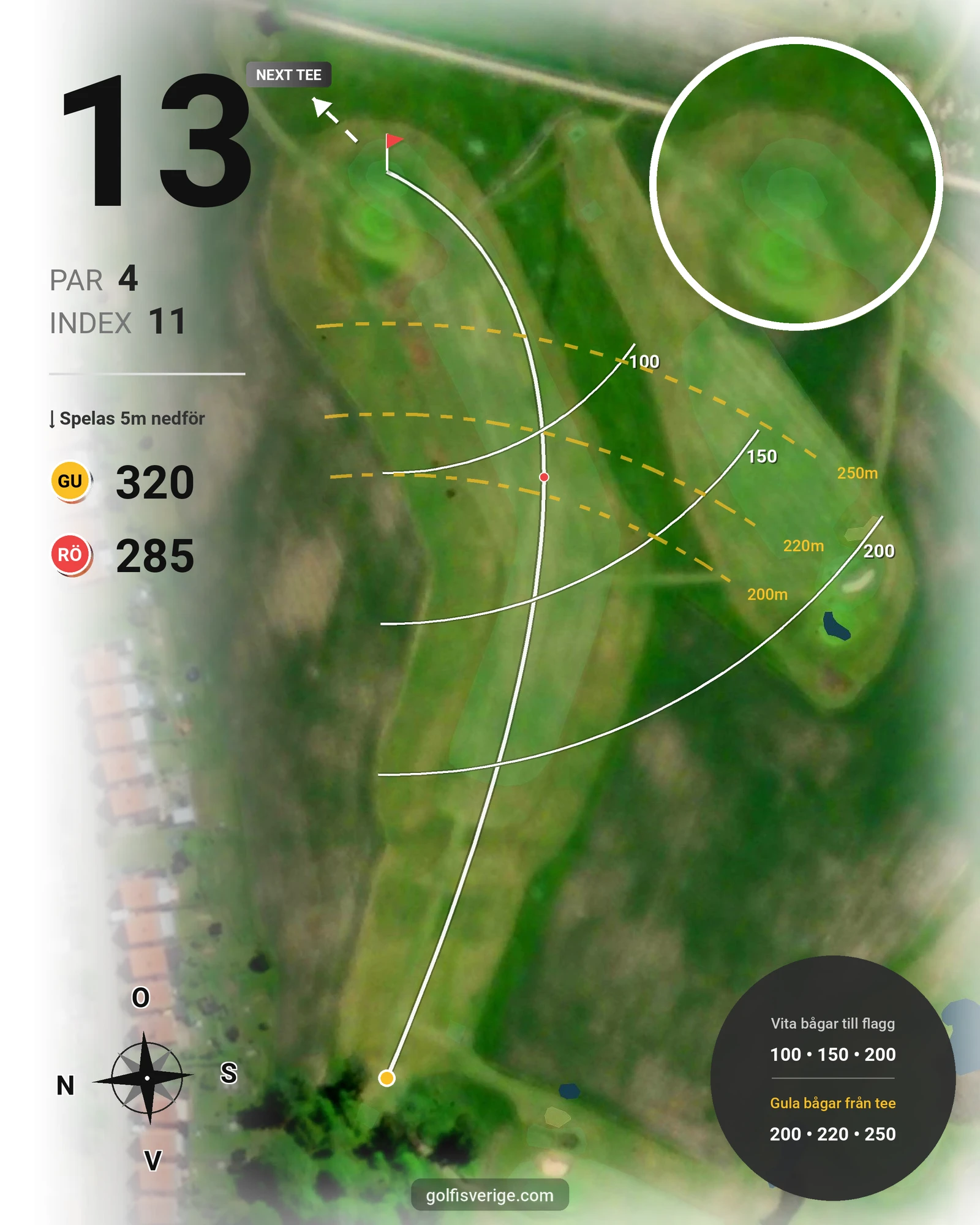 Banguide Långa Banan 9 hål på SAIK Golfklubb - Hål 13 karta